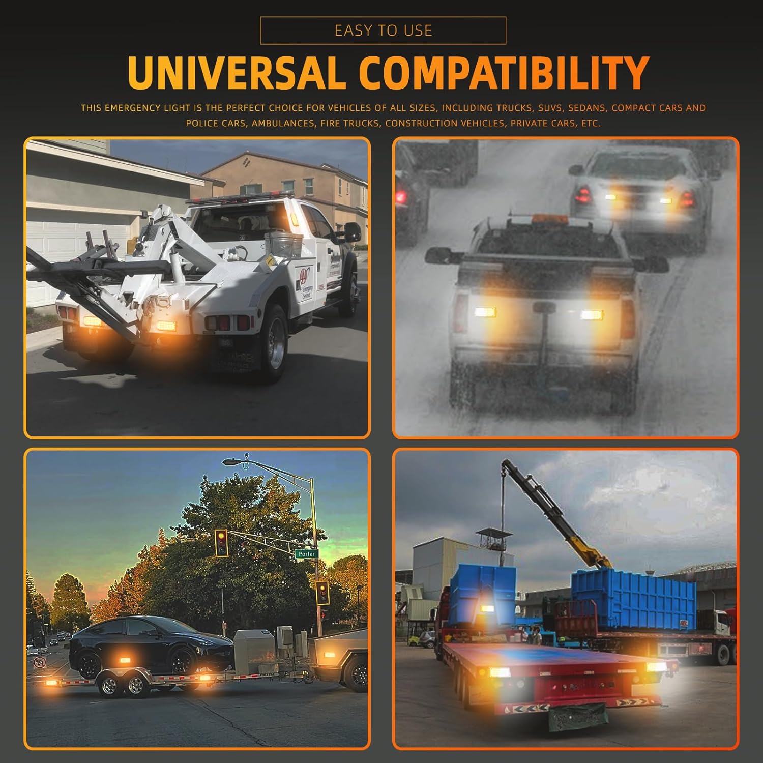 BooYu Amber/White Magnetic Flashing Strobe Light/w Controller, Battery Operated Rechargeable LED Safety Beacon Lights, Portable Emergency Warning Light Bar for Vehicles, Trucks, Car 2-Pcs