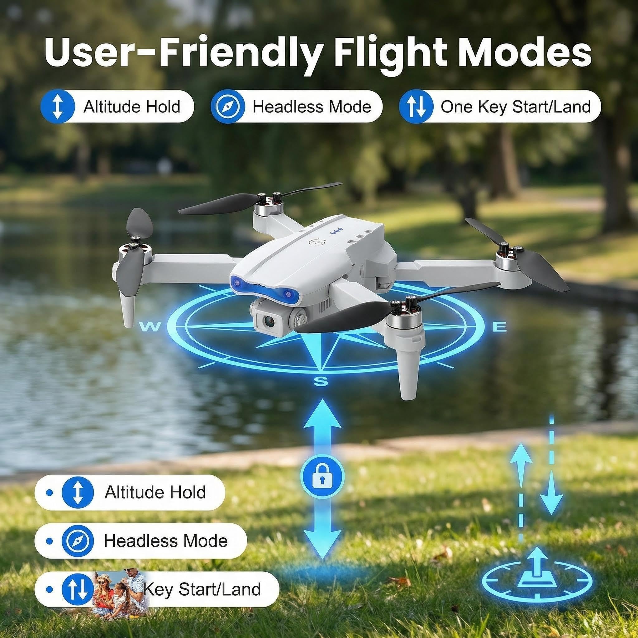 Drone z kamerą 4K EIS, 62 minuty lotu, poniżej 249 g, transmisja FPV 4KM, maks. 16 m/s, Follow-Me/Return, Quadrocopter RC dla początkujących i dorosłych