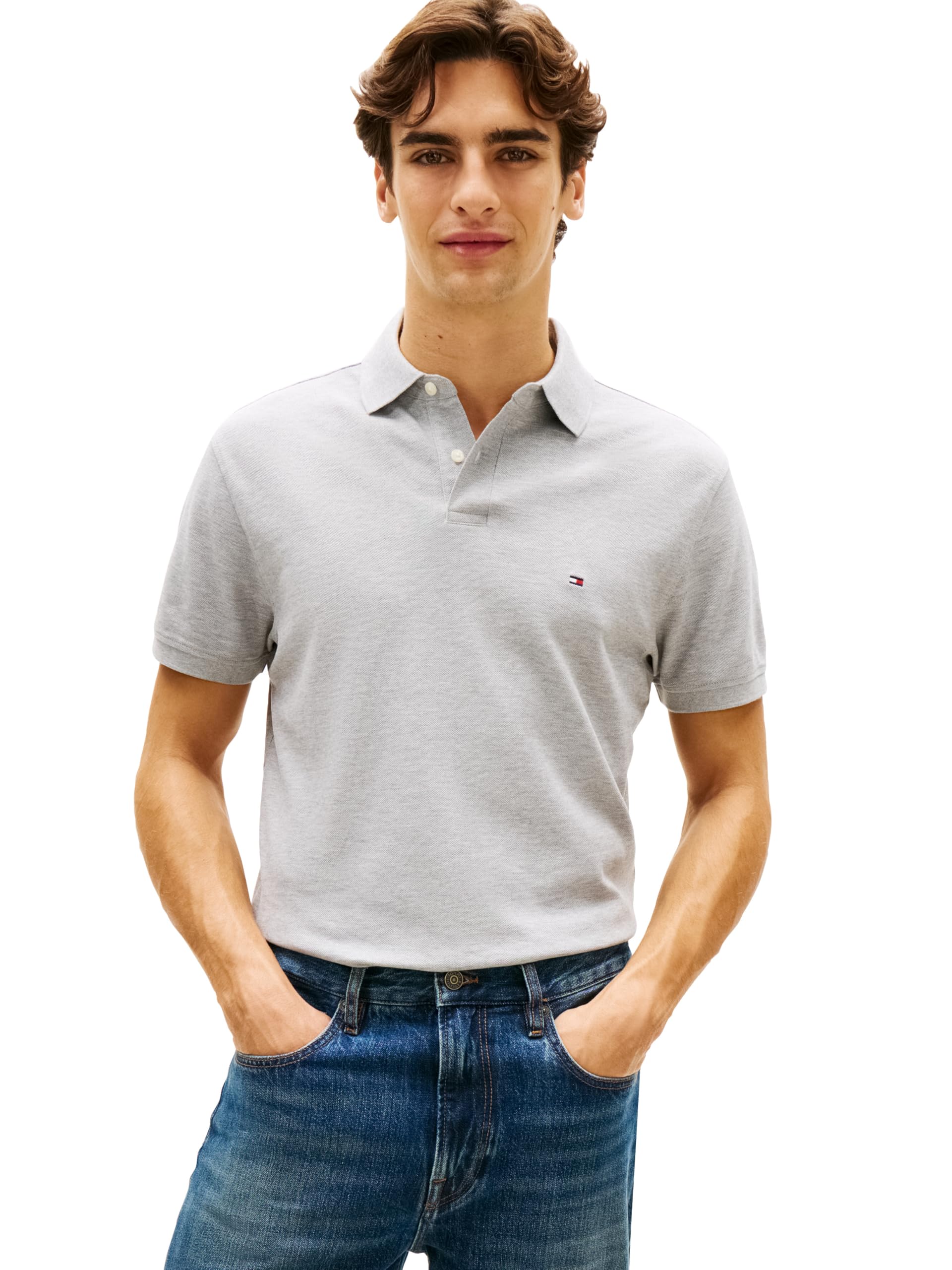Tommy Hilfiger Men's Short Sleeve Polo Shirts in Classic Fit with Stretch and Organic Pique Cotton