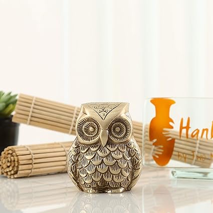 Two Moustaches Vintage Brass Owl Decor Showpiece, 650 Grams, Owl Showpiece for Home D cor, Showpieces for Home Decor, Standard, Pack of 1