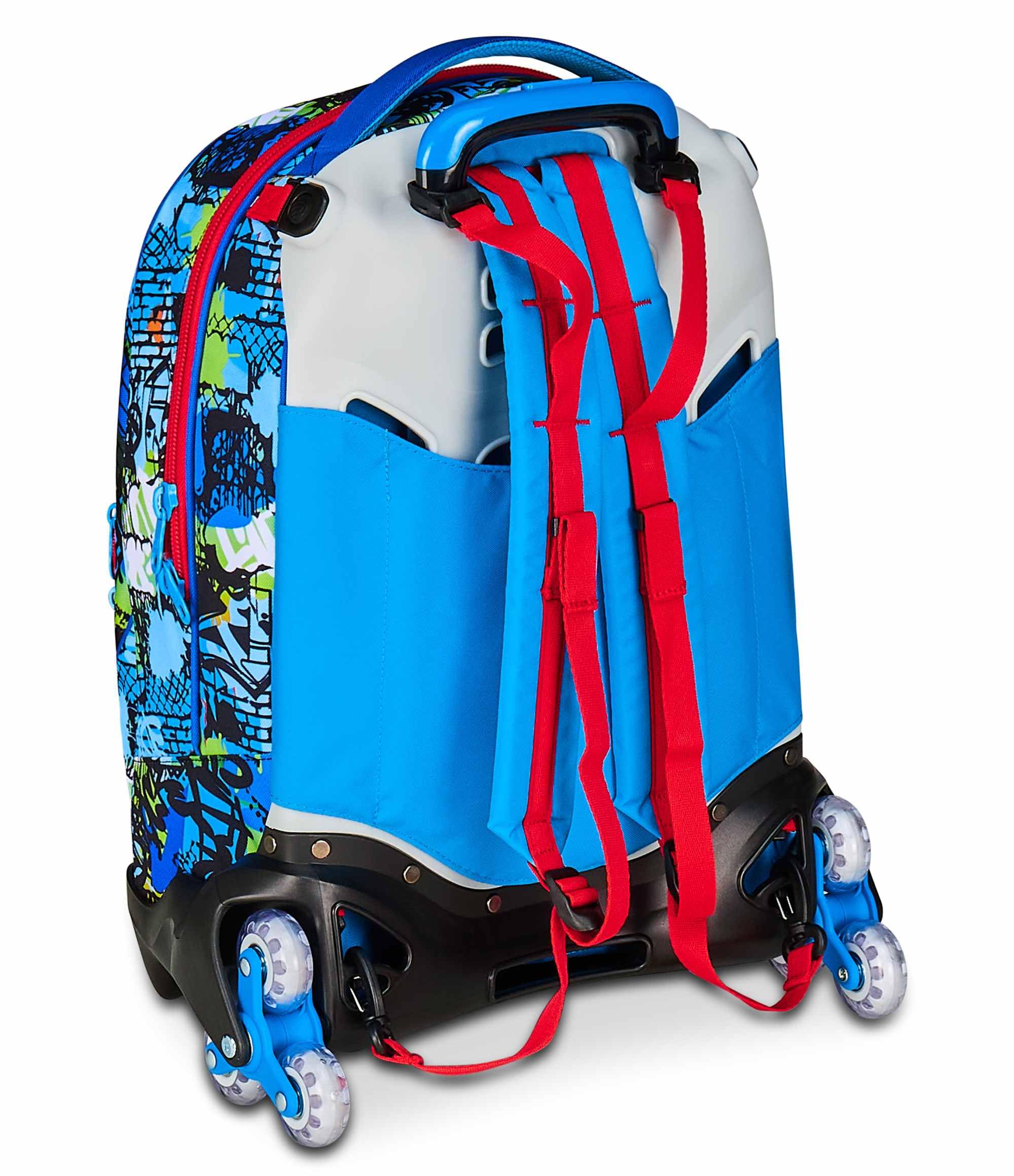 SJ GANG STYLE JAM GANG Trolley Scuola Jack 3 Ruote, Multicolore, 3 in 1, Zaino Triplo Uso con Carrello Sganciabile, 33 L, Zaino Scuola Elementare, Zaino Bambino