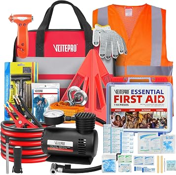 Car Emergency Kit,Roadside Emergency Car Kit for Vehicles,with Portable Air Compressor,Jumper Cable for Women,Men,Teen