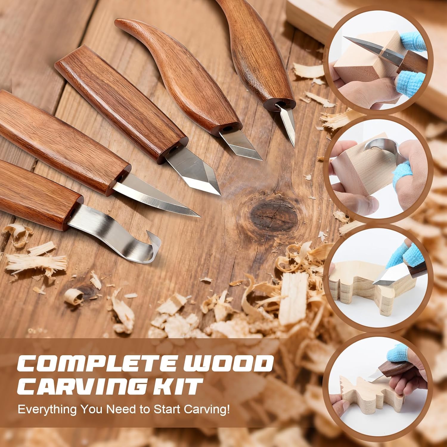 Wood Carving Kit,38pcs Wood Carving Tools with 9 Wood Carving Knives,3 Detail Knives,14 Basswood Blocks,Ergonomic Handle Design,Thick Leather Storage Bag,Whittling Kit for Beginners Adults Kids Hobby