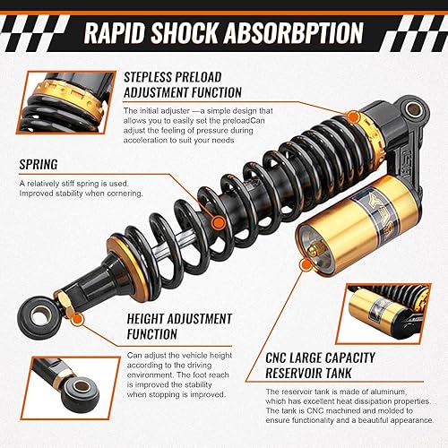 Miniatura 2 de amortiguadores de aire GZYF 400 mm ajuste universal para motocicleta Honda Suzuki Yamaha Kawasaki ATV Go Kart Quad motocicletas deportivas negro y