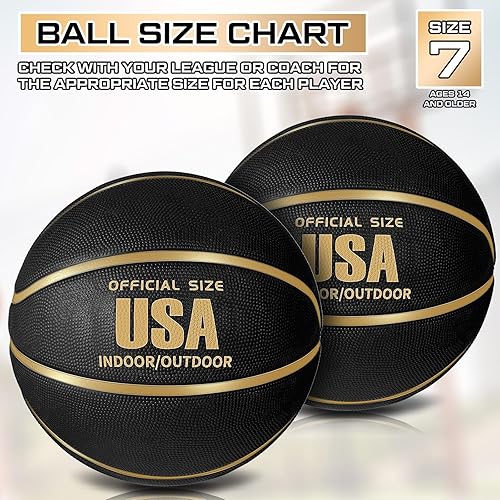 Miniatura 3 de Lenwen Baloncesto de tamaño oficial tamaño 7 para interiores y exteriores, colorido baloncesto de goma, negro y dorado, estampado con bomba para