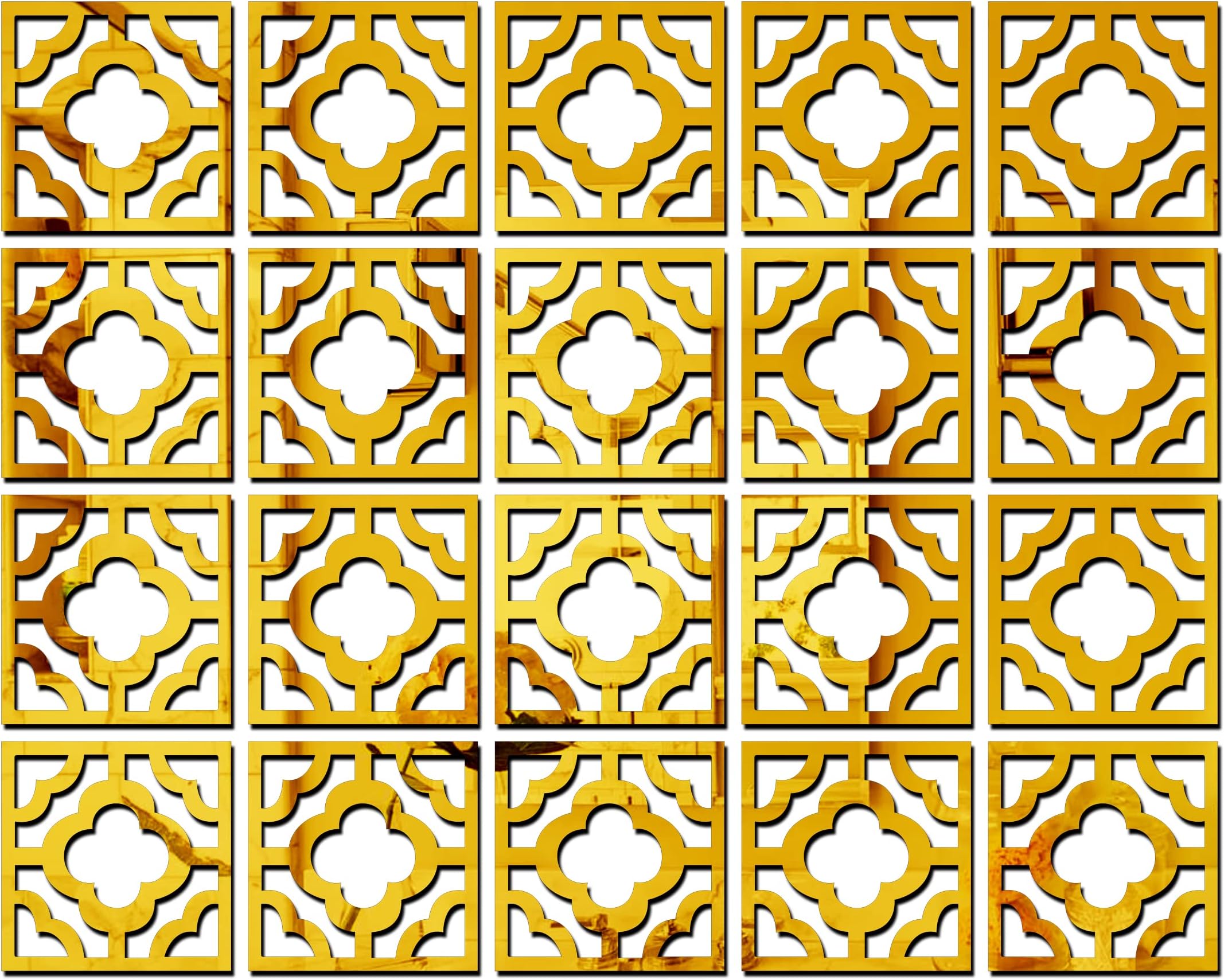 WallDaddy 100 Pieces (3 cm Each) Square Mirrors Golden Wall Stickers 3D