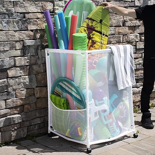 Miniatura 3 de Cubo organizador de almacenamiento con ruedas para piscina, mediano, (25.4 pulgadas de ancho x 25.4 pulgadas de largo x 40 pulgadas de alto), color