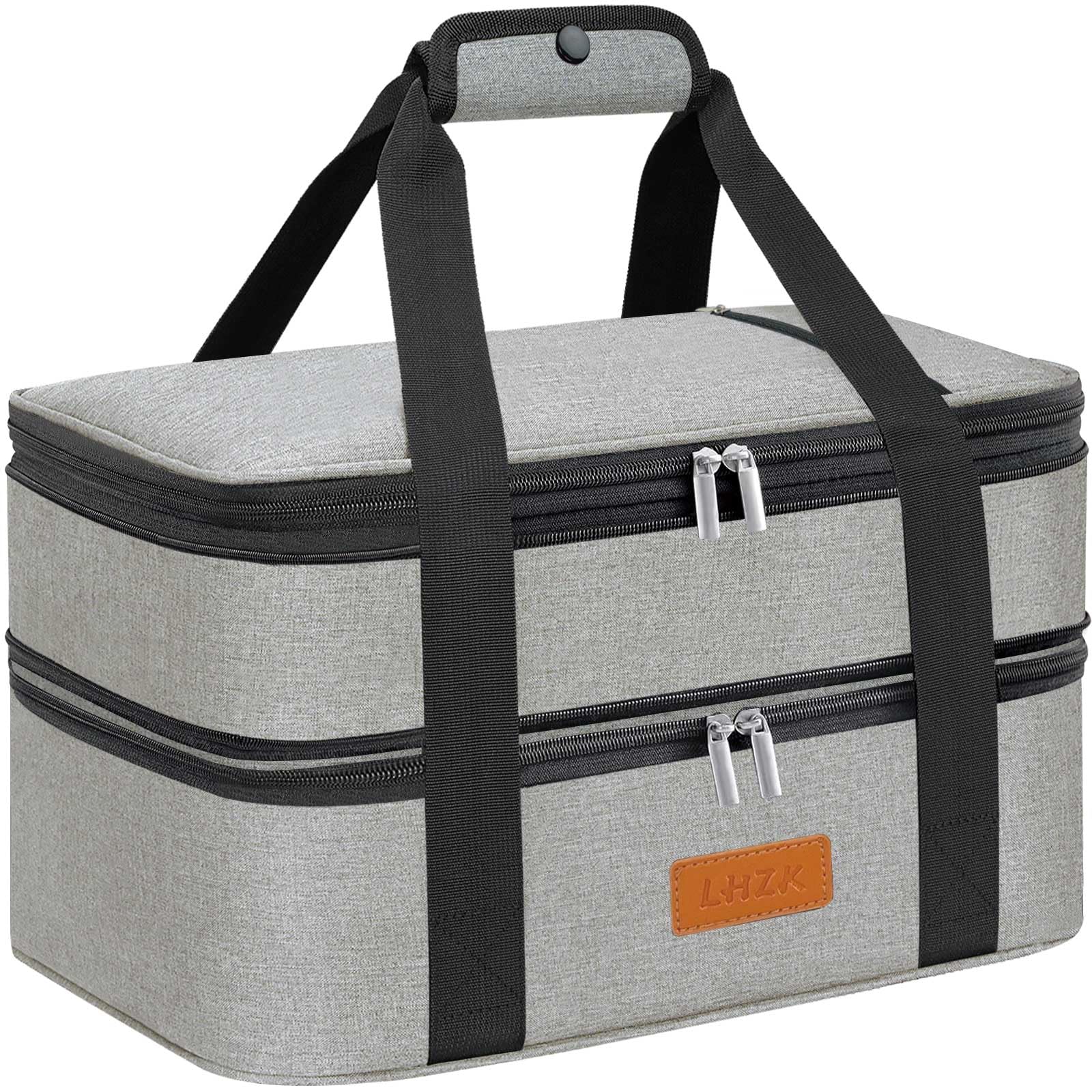 LHZK Cacerola aislada de doble piso para alimentos calientes o fríos, transportador de alimentos calientes expandible, picnic, playa, se adapta a bandeja para hornear de 11 x 15 o 9 x 13 pulgadas