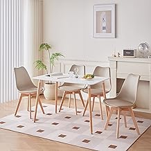 GrandCA HOME Rectangular Dining Table with 4 Chairs Padded Dining Set for Home Office Kitchen Beige