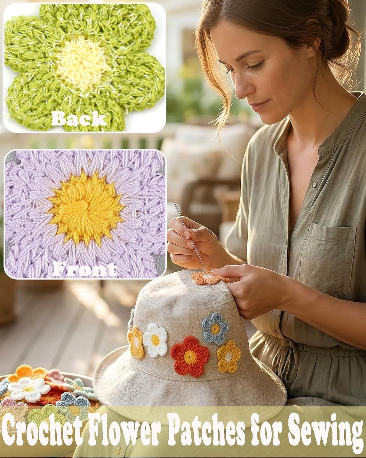 30 Pieces Crochet Flower Applique Small Yarn Sewing Patches for Clothing Hat Decorative Embellishment Scrapbook Hairband Pet Collar Jewelry Making DIY (Lilac) image 2