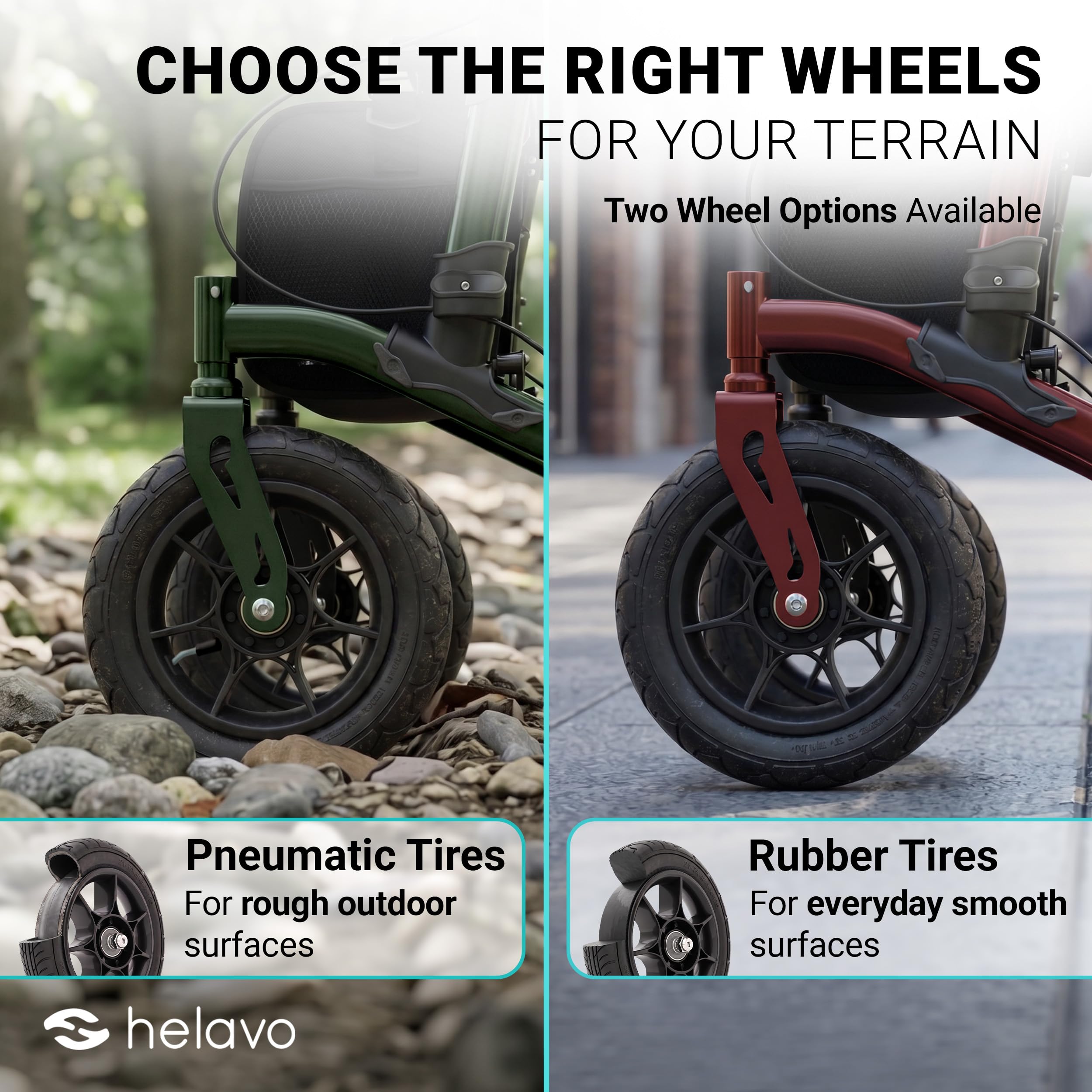 Helavo All Terrain Walker, 12" Pneumatic Tires, Outdoor Rollator Walker — Amazon image 8