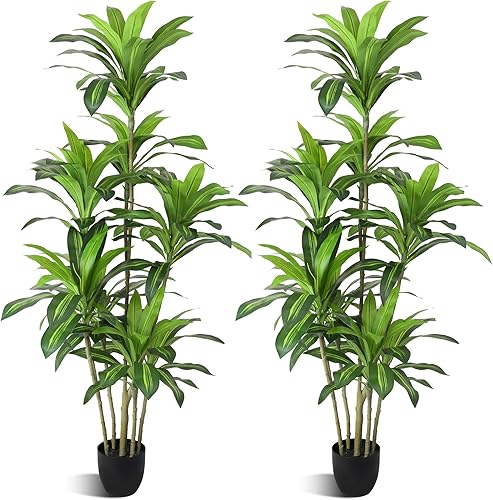 Waoops Dracaena Fragrans - Árboles artificiales de 6 pies con 8 cabezales, plantas de suelo para decoración de sala de estar, plantas de seda falsa