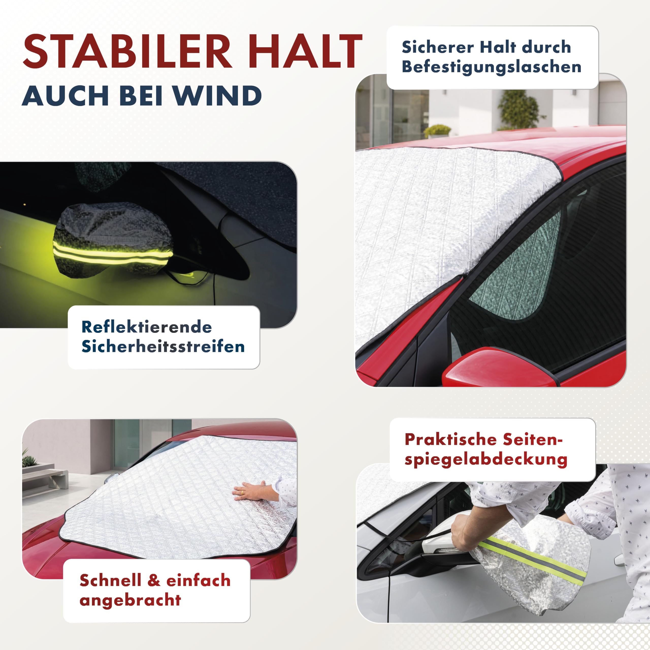 WALSER Premium Sonnenschutz Auto Frontscheibe mit Seitenspiegelschutz S, Frontscheibenabdeckung Sommer, UV-Schutz Hitzeschutz Windschutzscheibe, Sonnenblende Autoabdeckung faltbar, PKW 147x120 cm
