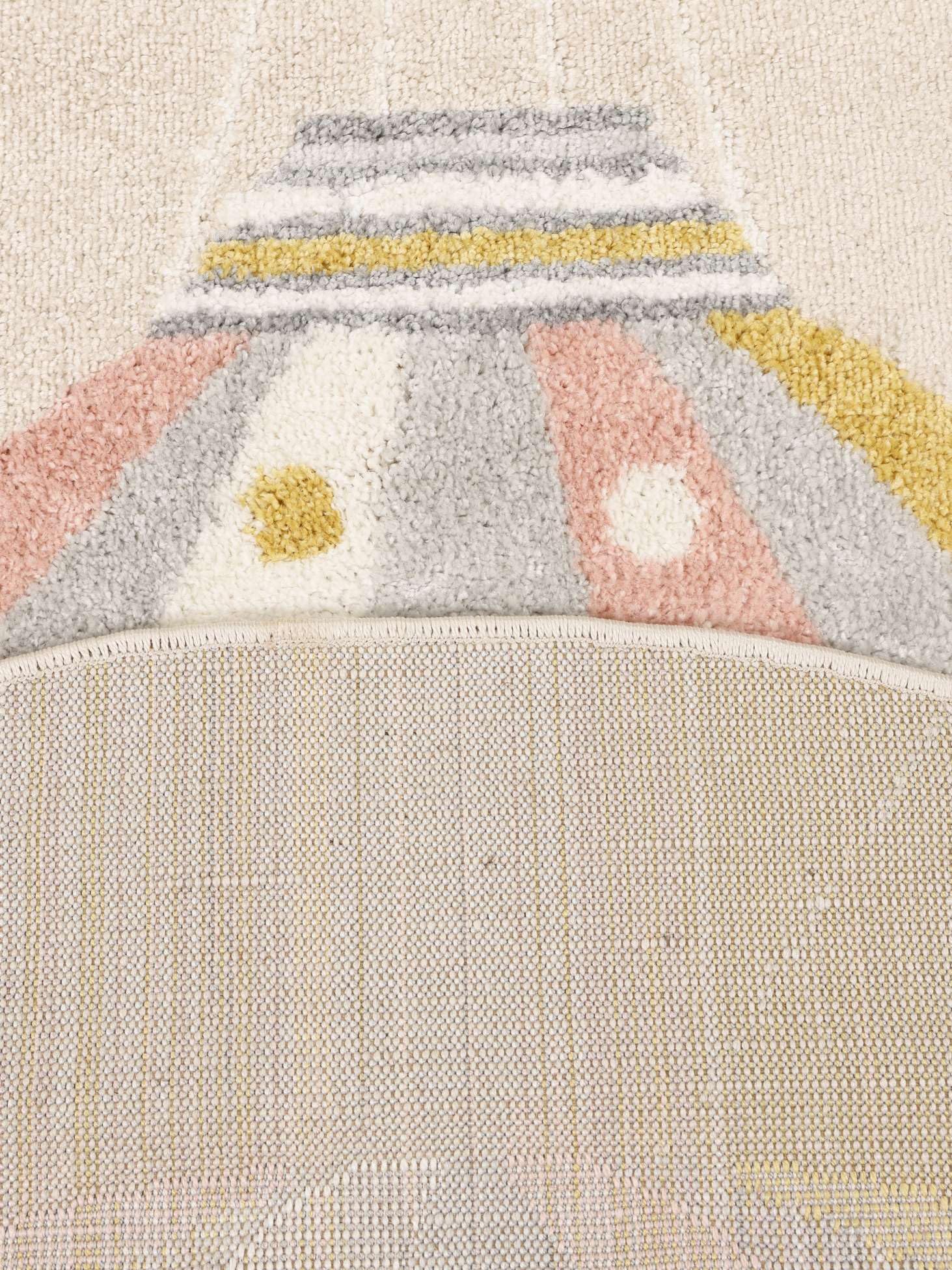 RugVista Balloon Ride, Alfombra Infantil, Modernas Niños, Ø 150 cm, Redondo, Pelo Medio, Cuarto del bebé, Limpieza en seco, Sin Productos químicos peligrosos, Beige/Rosa