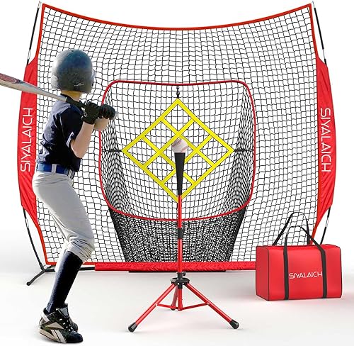 Miniatura 9 de Red de béisbol portátil y red de sóftbol de 7 pies x 7 pies, tee y red de béisbol y sóftbol, lanzamiento, red de bateo, red de práctica de swing,