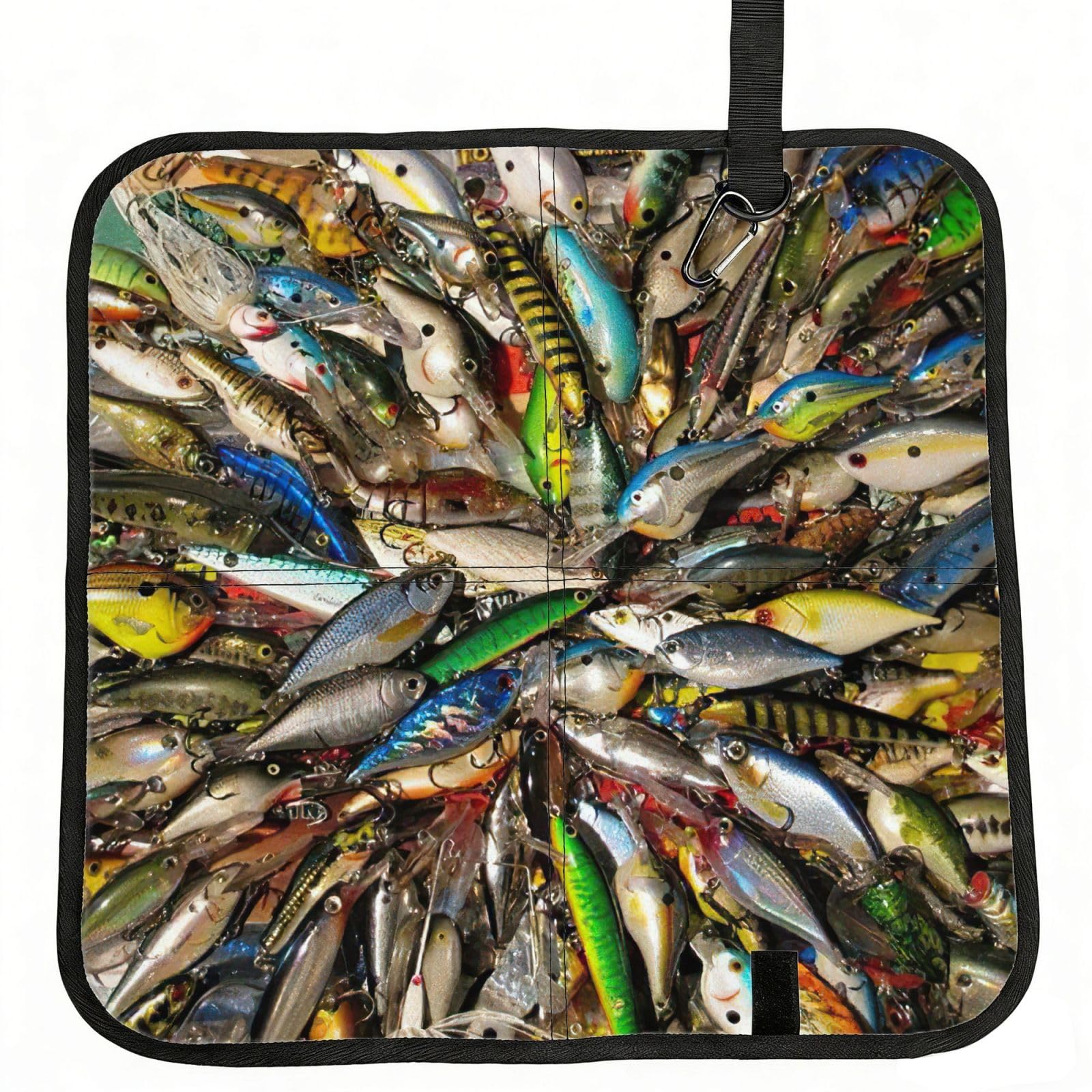 KAPPTYY Fishing Bait Printed Bleacher Seat Cushion PE Foam Filling, Foldable Sitting Pad for Concert Stadium Events