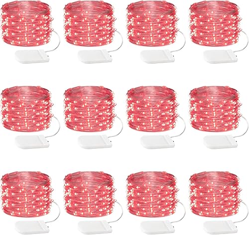 Rivokeer Paquete de 12 luces de hadas que funcionan con pilas, 7 pies, 20 luces LED impermeables de alambre plateado, luces de Navidad para