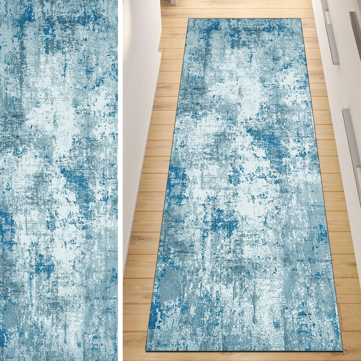 Alfombra pasillo cocina antideslizante lavable azul 60 x 100 cm decoración abstracta