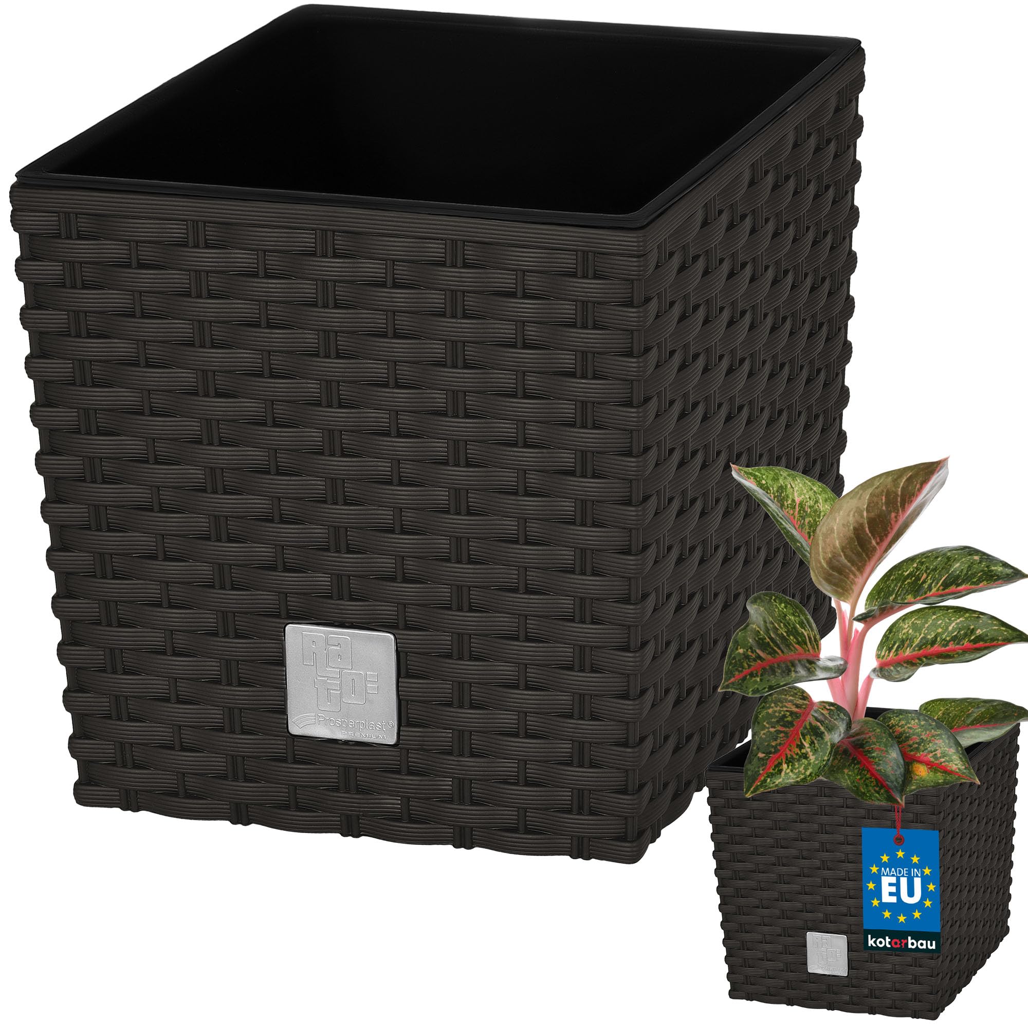KOTARBAU® Macetero con Maceta Interior, 260 mm, Ratan sintético, Antracita - Gris Oscuro, Maceta Rato con patrón de Trenzado Que imita el Mimbre, Maceta Interior separada, extraíble, Cesta — view 32