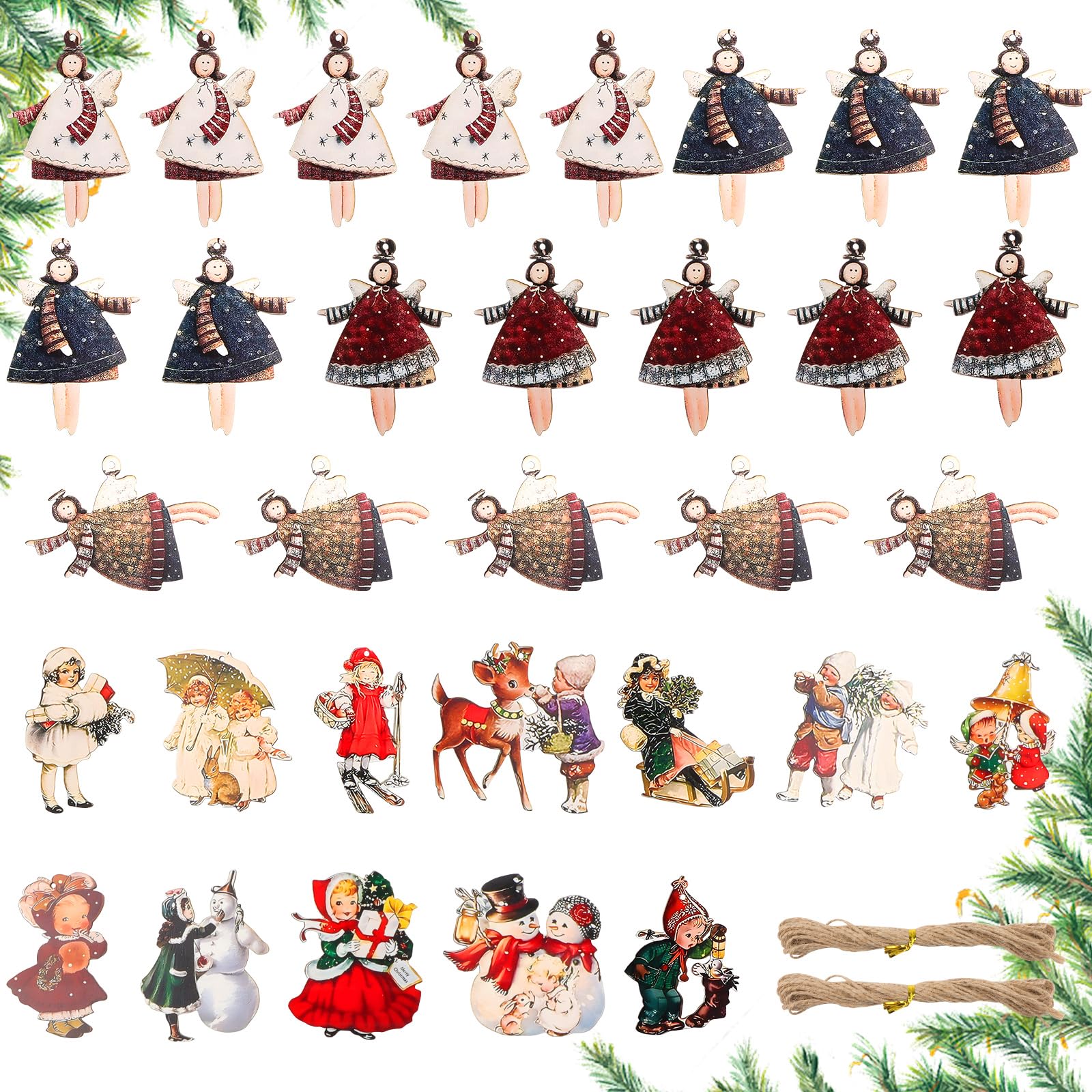 32 Hol-Engel-Anhänger Für Weihnachtsbaum - Traditioneller Christbaumschmuck Aus Holz
