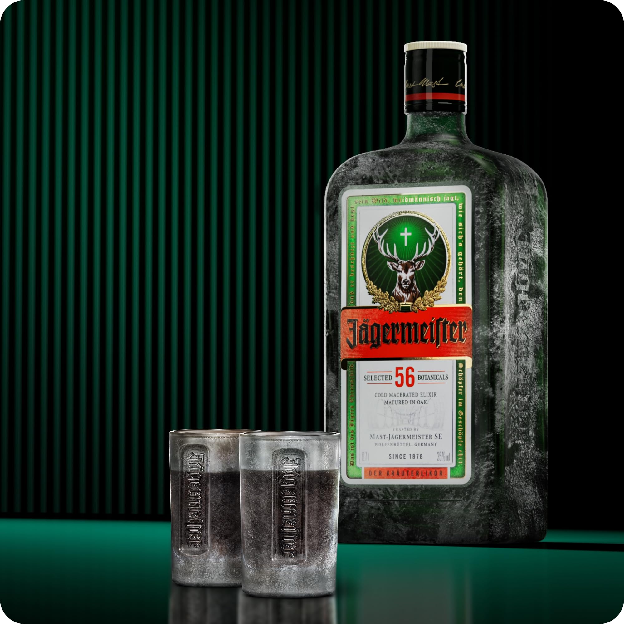 Jägermeister Set di 6 bicchierini da liquore da 2 cl, tacca da 2 cl, in vetro smerigliato, lavabile in lavastoviglie e stabile, capacità: circa 38 ml per bicchiere