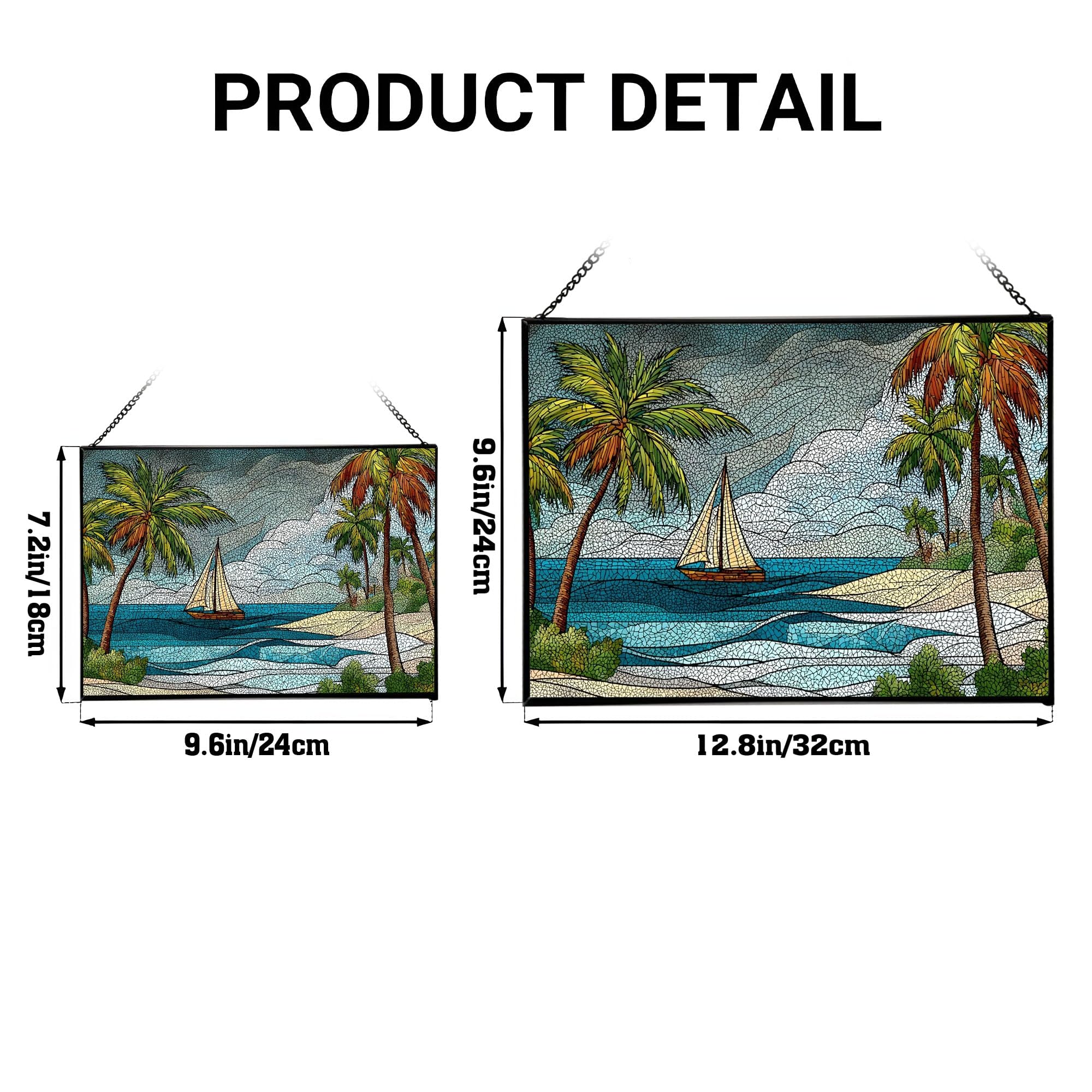 Silvers Sands-Aruba Stained Glass Suncatcher – Rectangular Hanging Window Panel with Coastal View – Tropical Ocean Scene Glass Art Gift for Seaside and Travel Décor Lovers zKvfhd