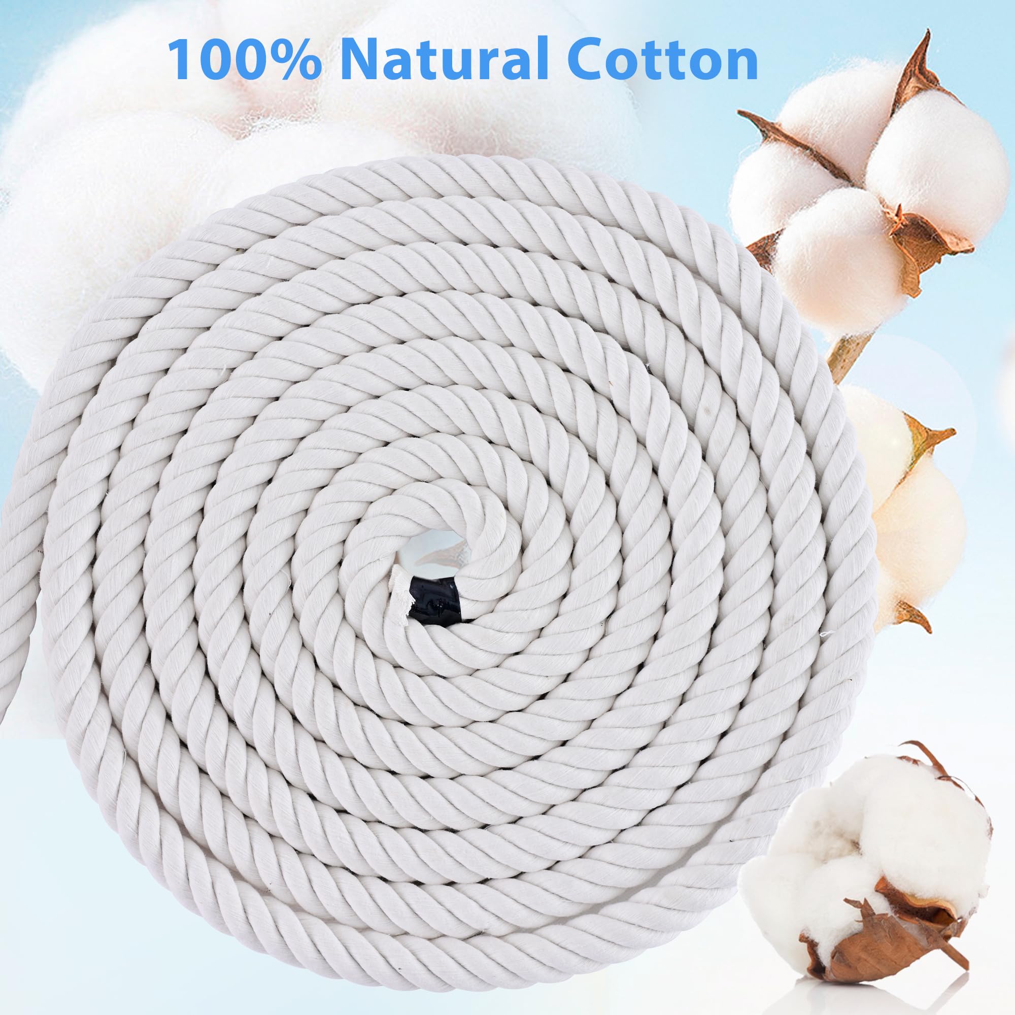 White Cotton Rope 3/4in × 50ft Natural Twisted,Available as Used for Tug of War, Navigation, Fitness and Making Handicrafts, etc — Amazon image 8