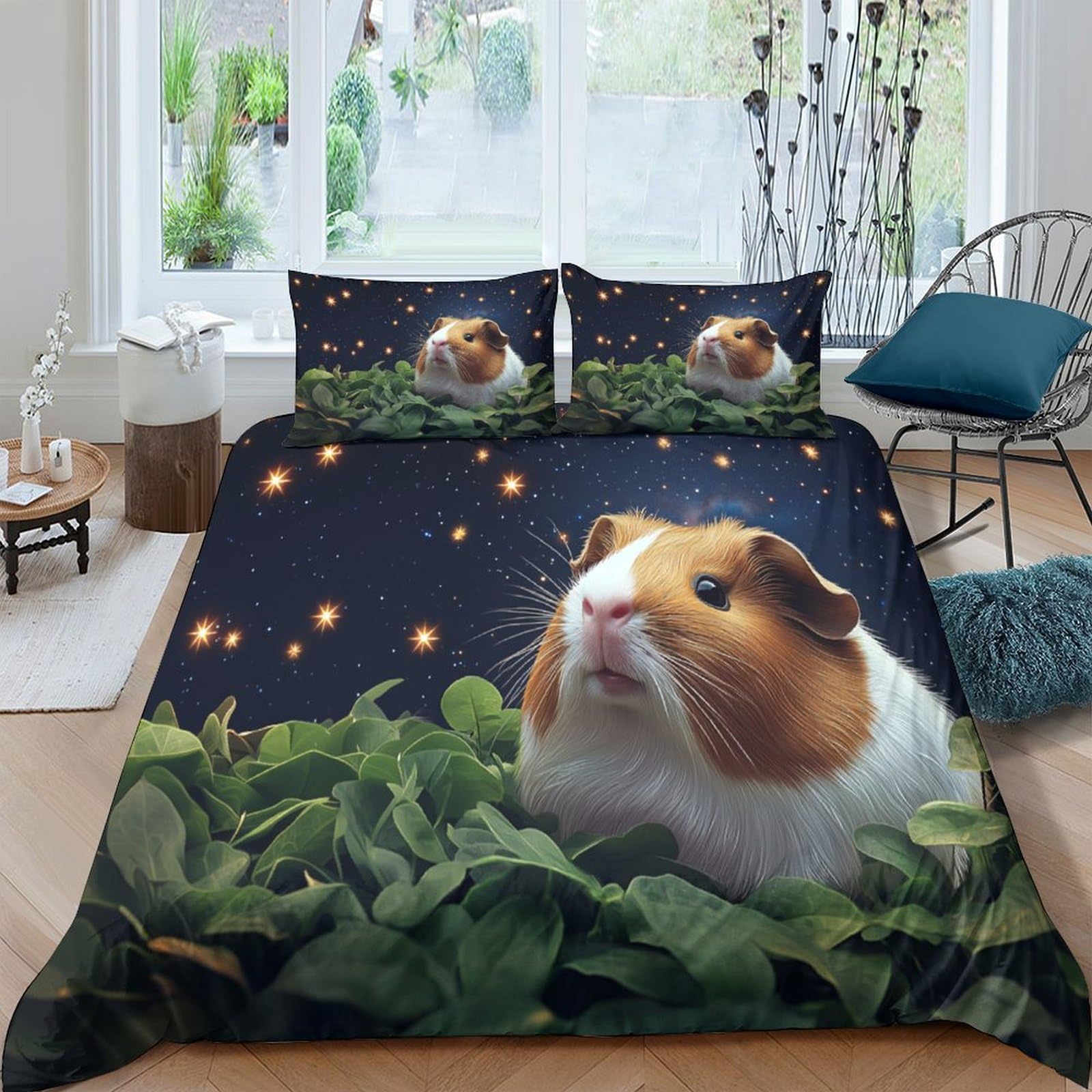 Ctjqhvkz Style-5 3D Printed Guinea Pig Night Fitted Sheet Microfiber Soft Animal Leaf Pattern Mattress Cover For Bedroom Dorm Decor Single（135X200cm）