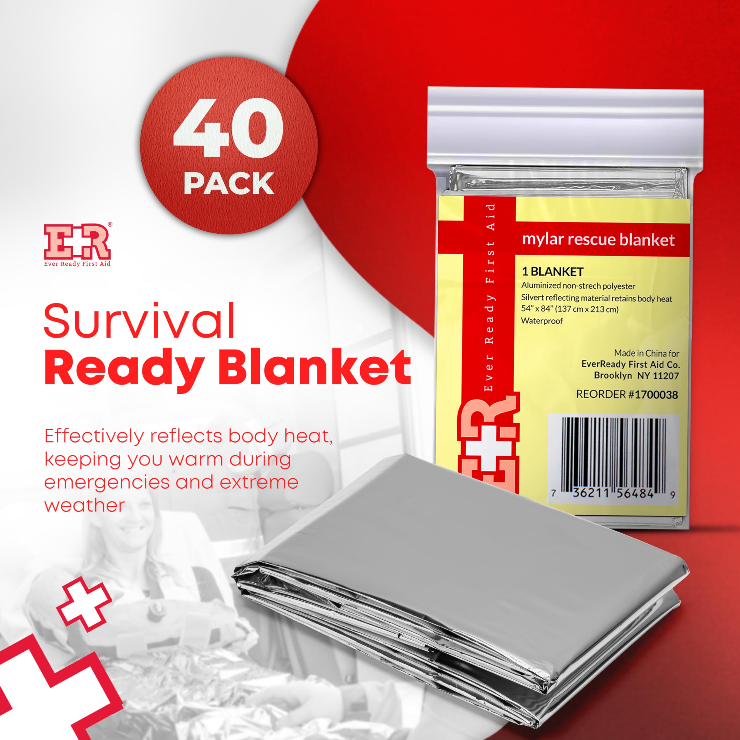 Mylar Notfall-Thermodecken, groß, 137,2 x 213,4 cm, silberfarben, Überlebensdecken für Outdoor, Erste Hilfe, Camping, Wandern, Katastrophe und Notfallvorsorge – 40 Stück