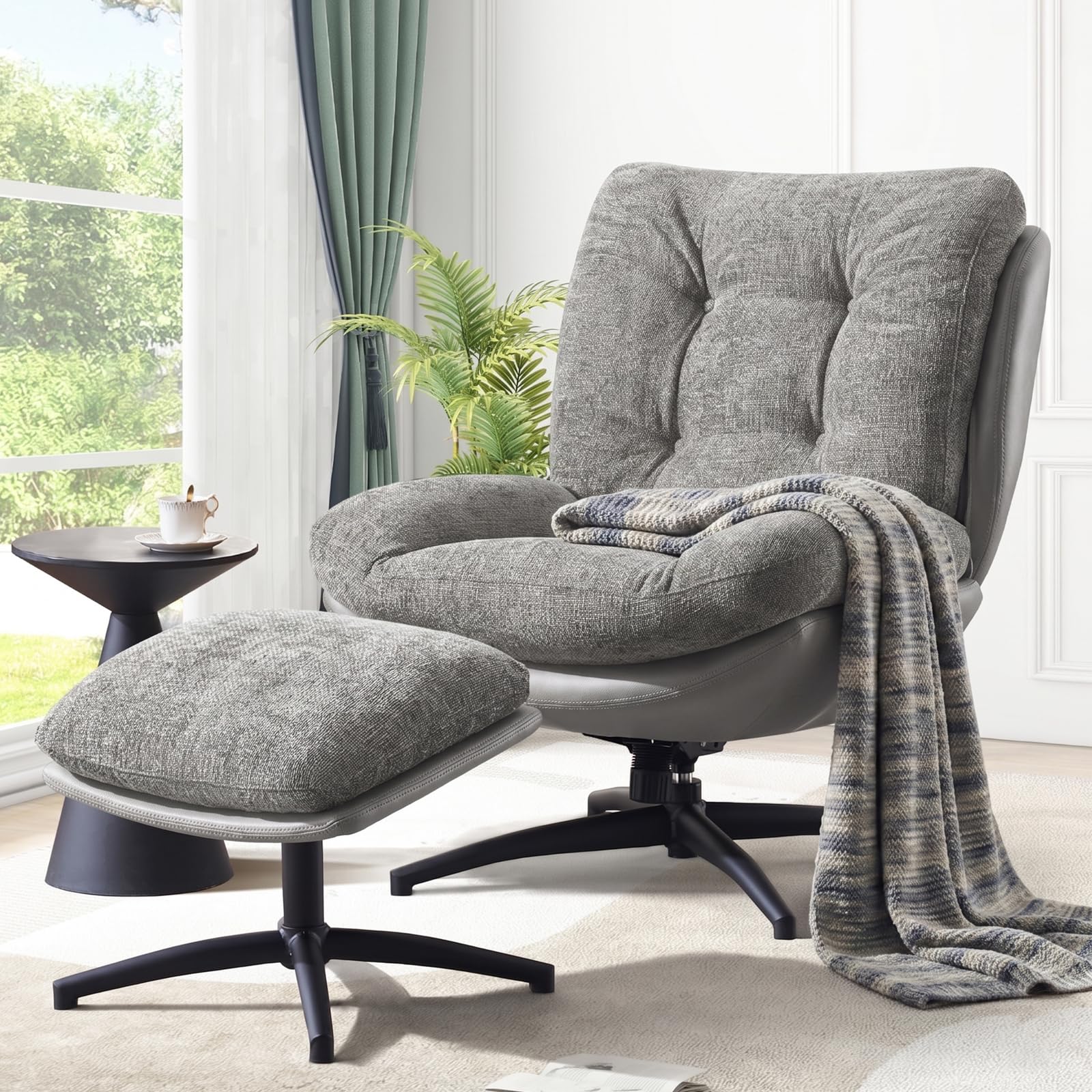 K Knowbody Swivel Accent Chair with Ottoman, 400lb Capacity, Grey