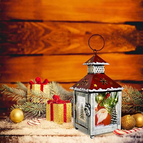 Miniatura 2 de Farol decorativo de Navidad para colgar, farol LED rústico, farol de mesa de metal rústico, funciona con pilas, linterna colgante para interiores y