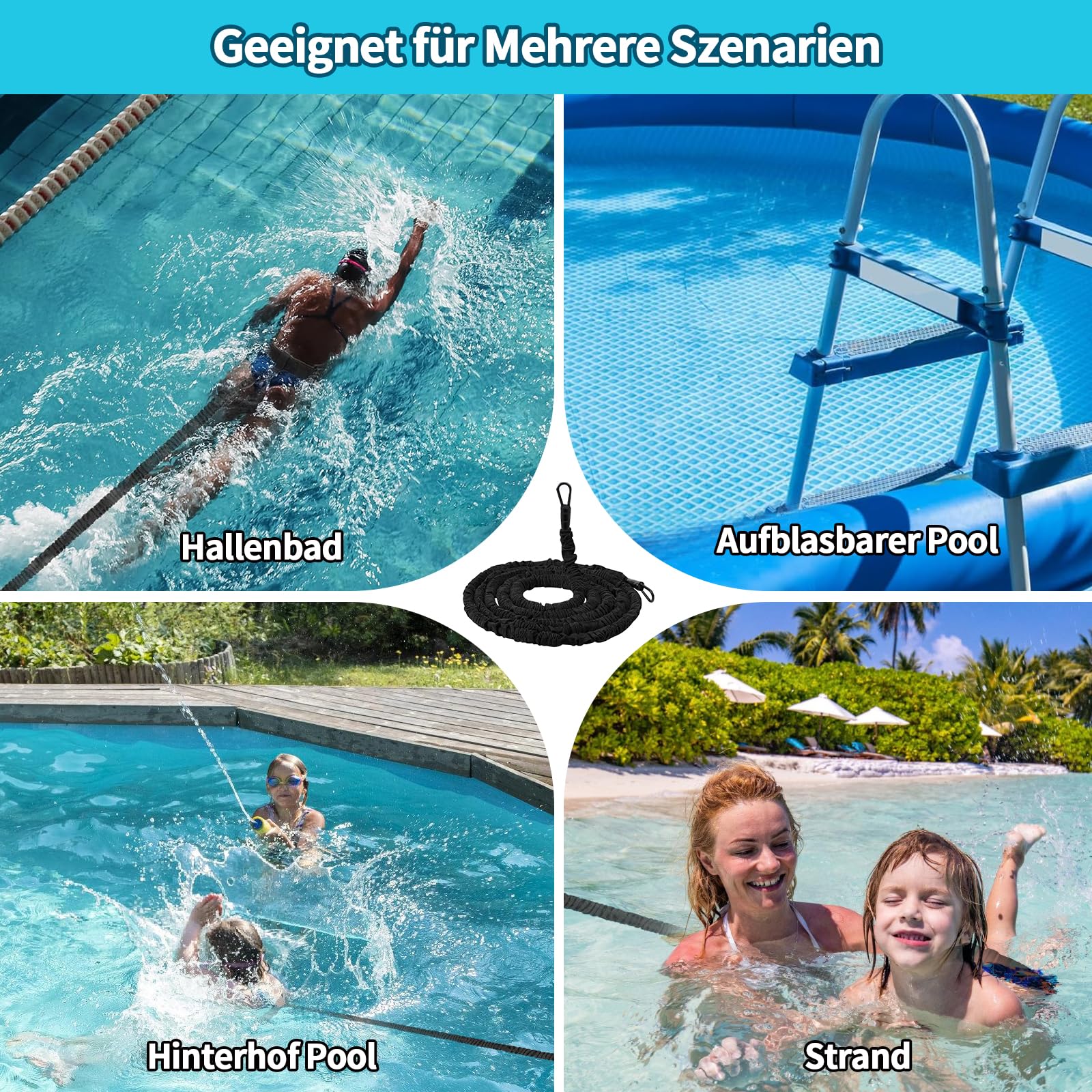 Cintura da nuoto per piscina, 4 – 10 m, regolabile, per piscina, per adulti
