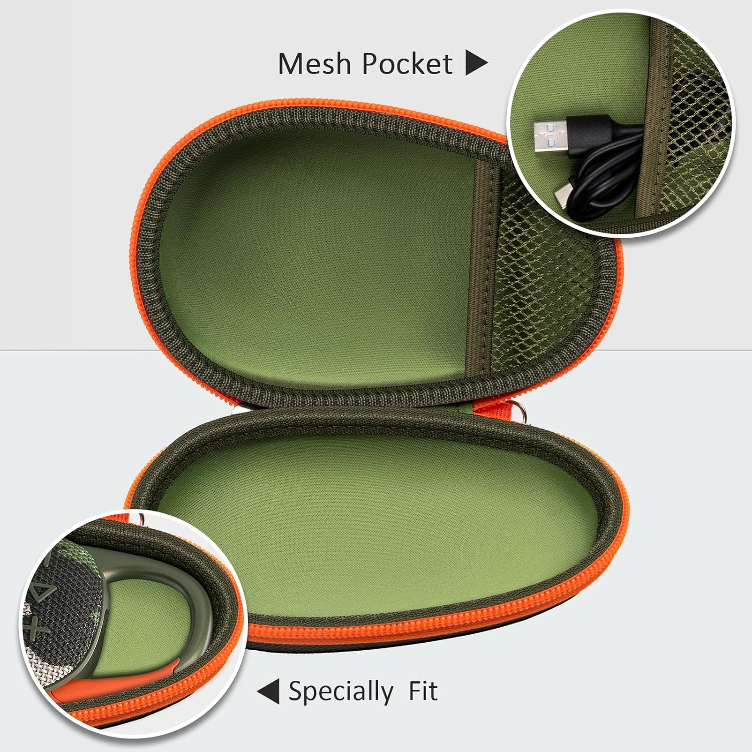 Protective Case Cover Bag for JBL Clip 5/4 Bluetooth Speaker, Portable Speakers Carrying Storage Organizer with Carabiner for Charger & Cable-Case Only (Green) - Image 5