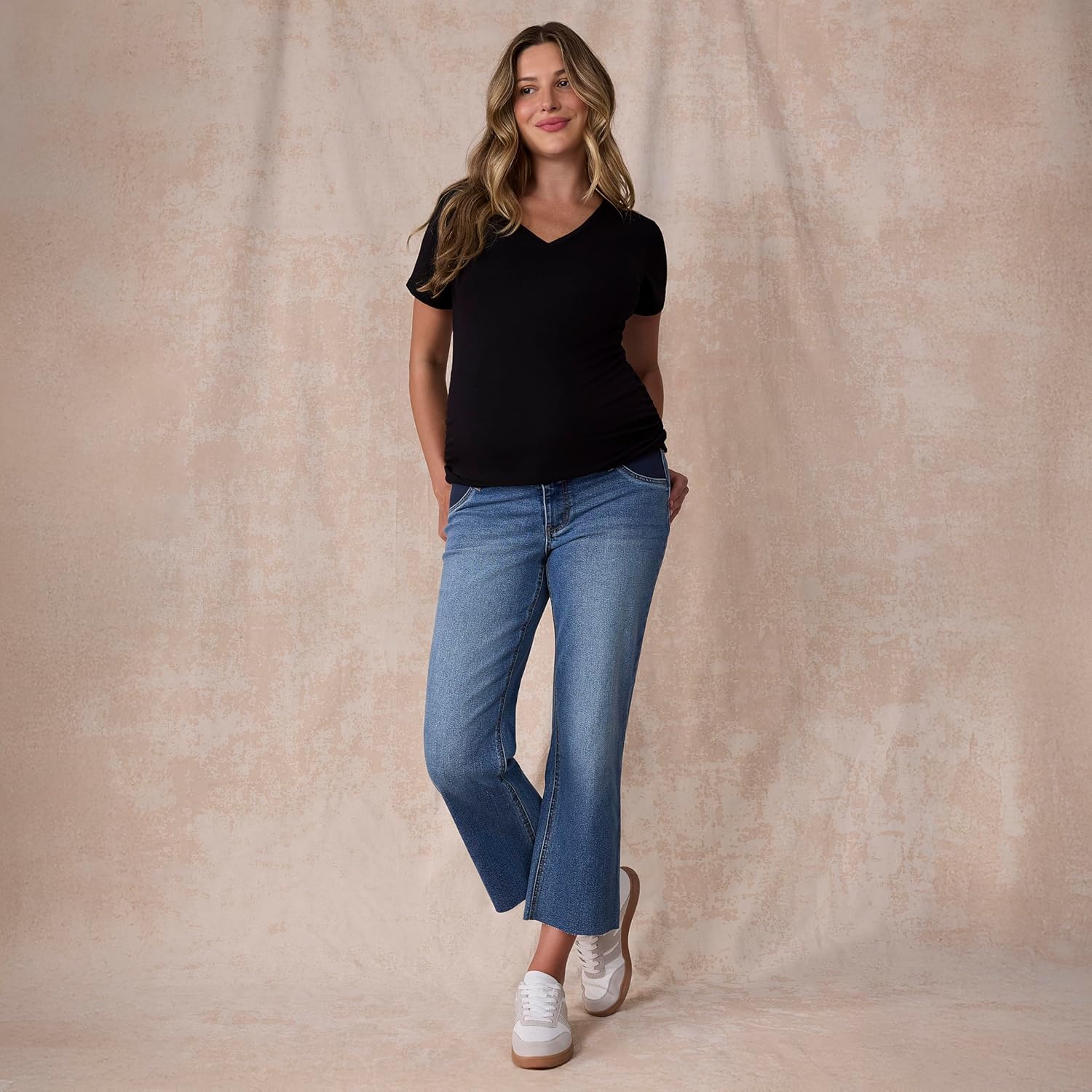 Motherhood Maternity Womens Under The Belly Wide Leg Ankle Denim Pregnancy Jeans with Elastic Inset Panels - Image 3
