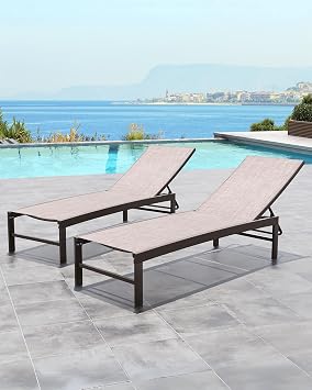 Crestlive Products Chaise Lounge Chair Outdoor Set of 2, Adjustable 5 Positions Outdoor Lounge Furniture, Pool Tanning Recliner Perfect for Patio, Lawn, Yard, Pool
