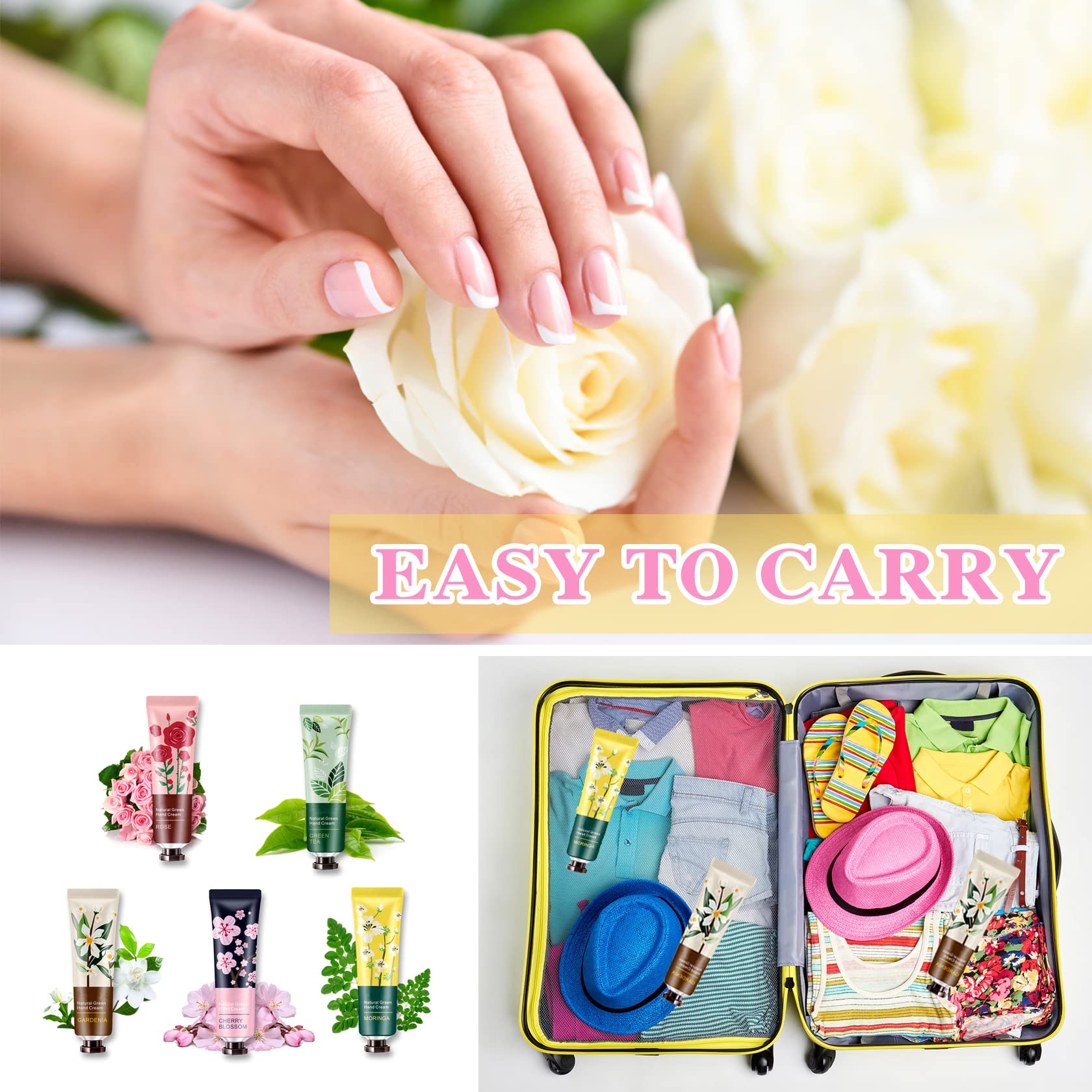 Paquete de 5 fragancias naturales de plantas para manos secas, crema hidratante para el cuidado de las manos, loción de manos, juego de regalo de viaje, juego de loción de manos de tamaño de viaje 7