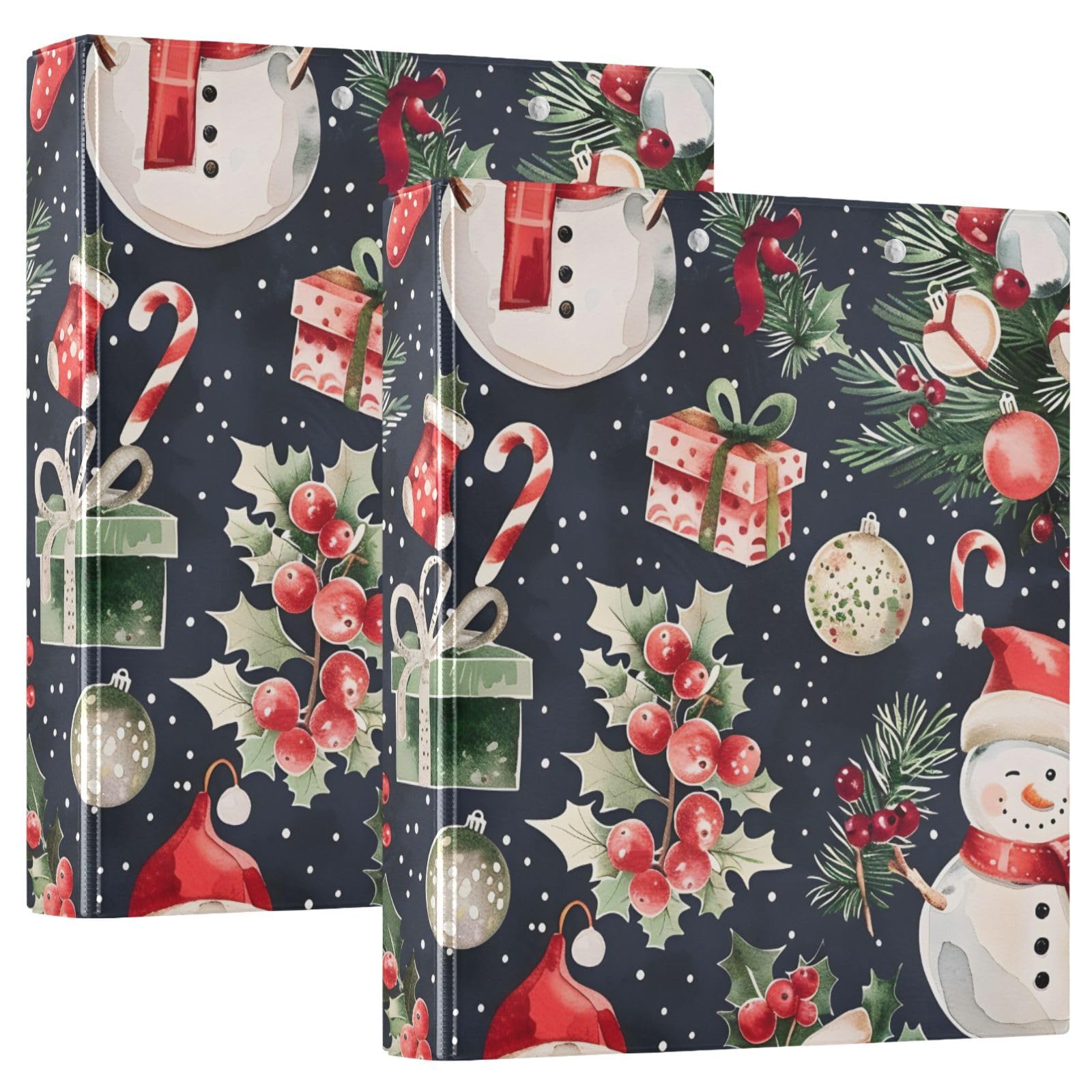 Christmas Snowman Gift 3 Ring Binder with 2 Interior Pockets 1.5 inch Binders 3 Ring Heavy Duty Fit 8.5" x 11" Letter Size for Office School, 2 Pack