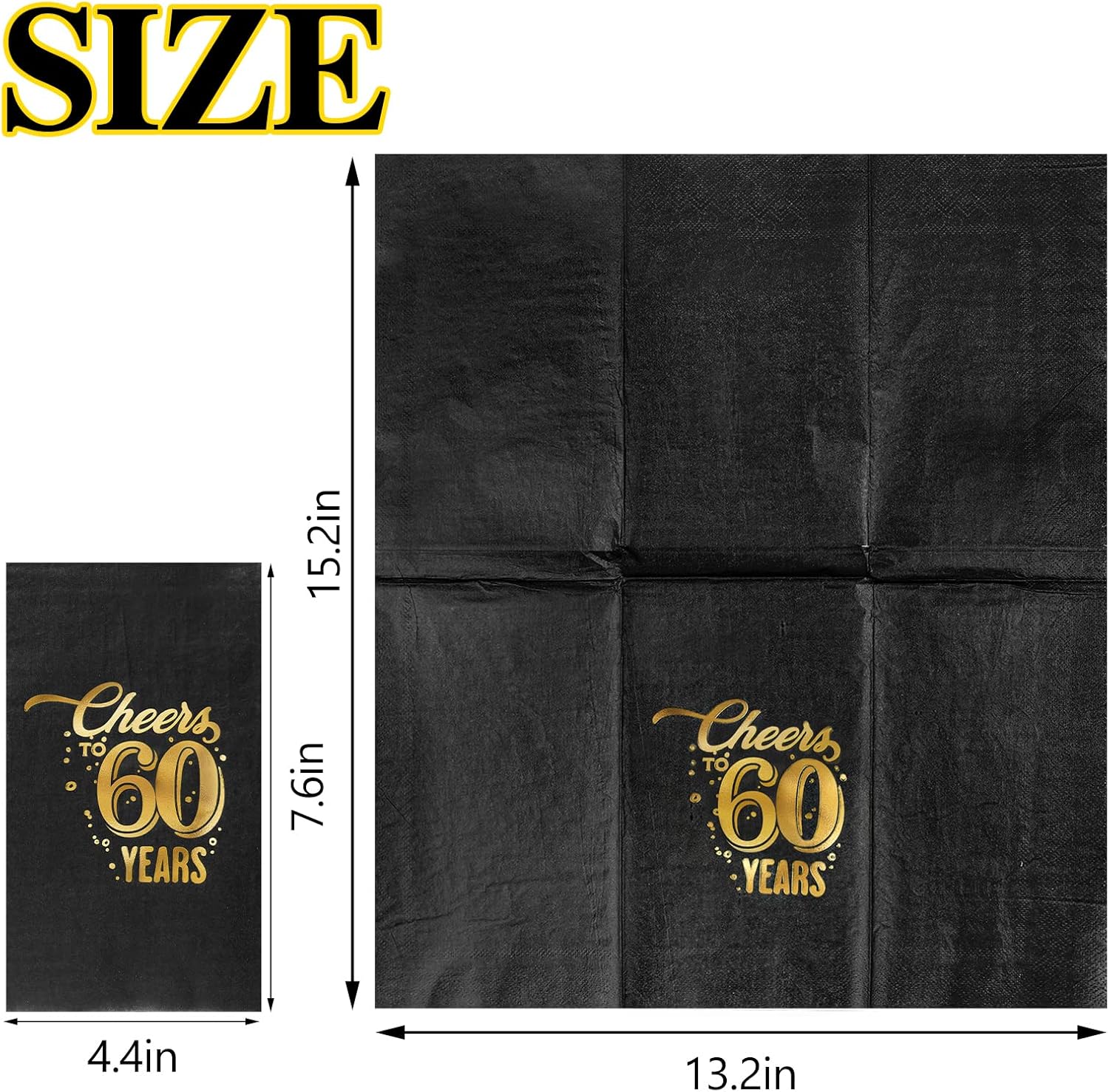 200 Pcs 50th/60th/70th Birthday Napkins Cheer to 50/60/70 Years Disposable Black and Gold Dinner Party Napkin for Men Women Anniversary Decoration(60th Birthday)