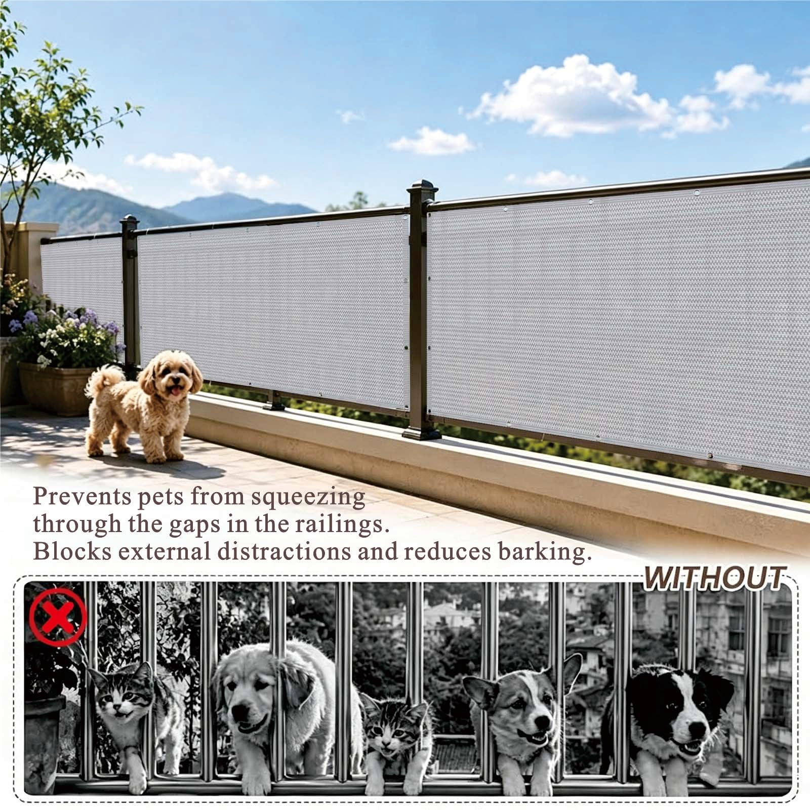 Osłona Balkonu 90 x 435 cm Hdpe, Stopień Zacienienia, 95% Uv, Przepuszczający Powietrze, Siatka Osłonowa Na Balustradę, Osłona Ogrodowa Z Użyciem Opasek Do Basenów, Jasny szary