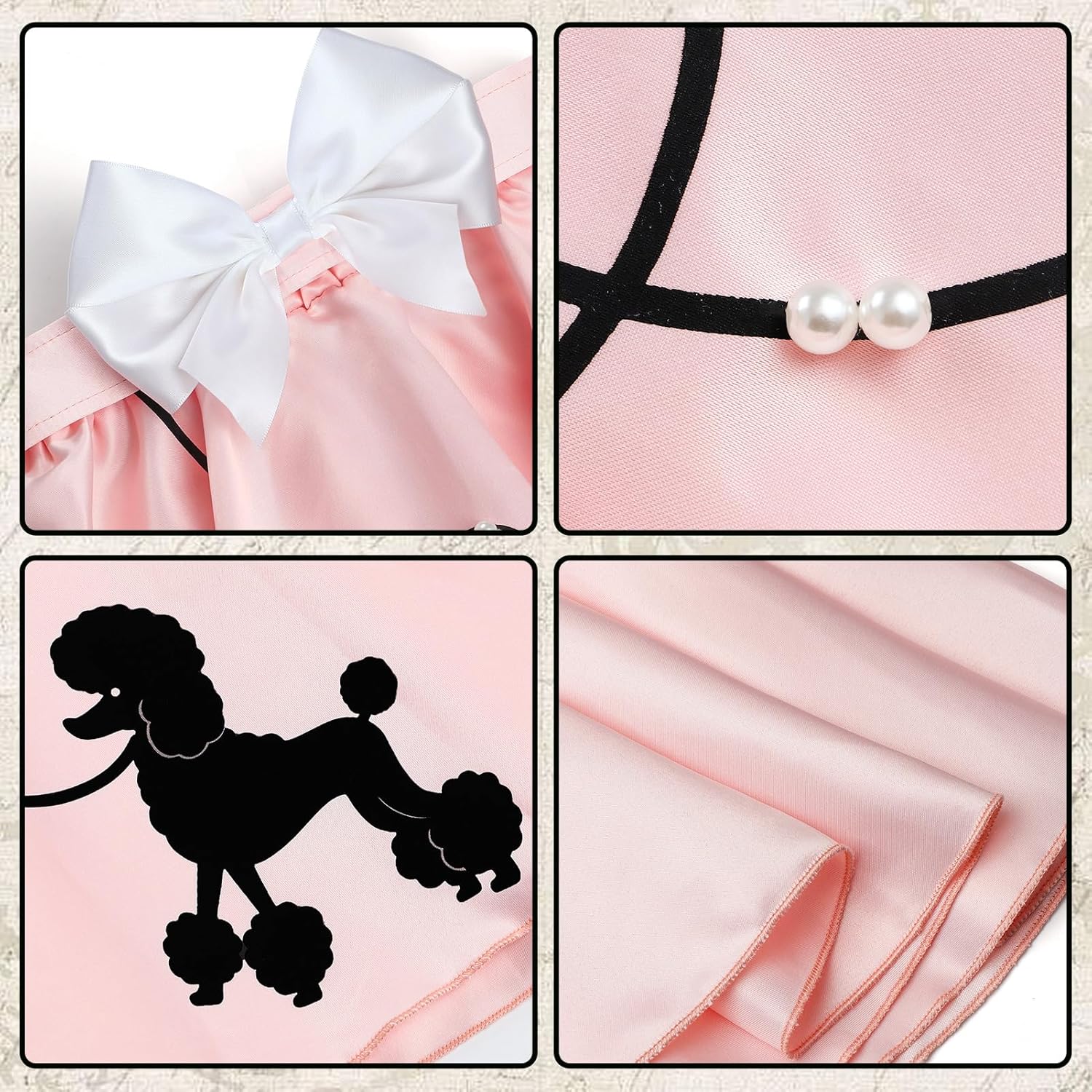 Latocos 50s Outfit Costume for Girls Kids 50s Poodle Skirt with Bag Shirt Glasses Scarf Headband Halloween Dress Up Party
