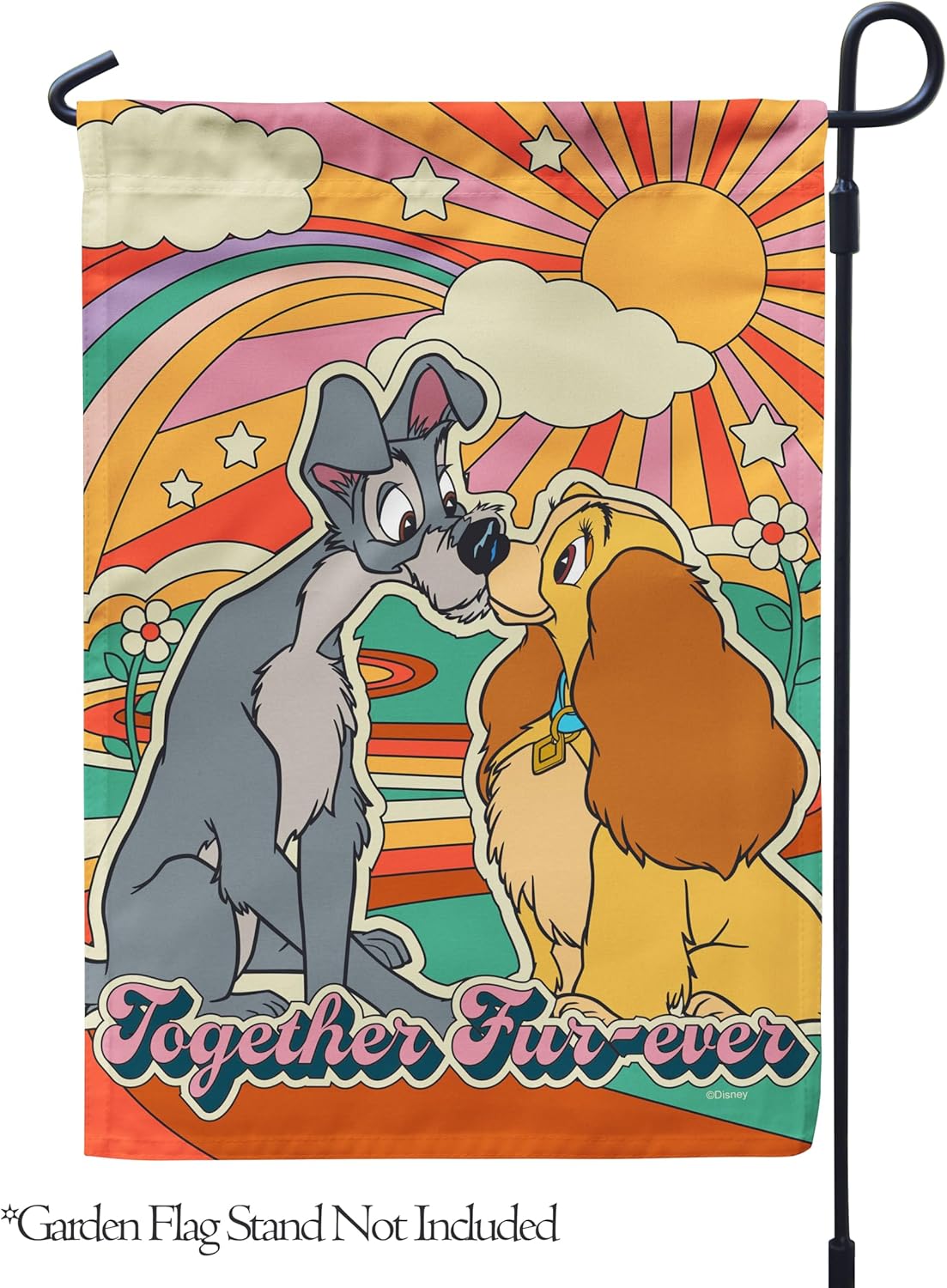 Flagology, Disney Lady and The Tramp Kaleidoscope – Garden Flag 12" x 18", Outdoor Flag, Exclusive Premium Fabric, Officially Licensed Disney, Valentine's Day