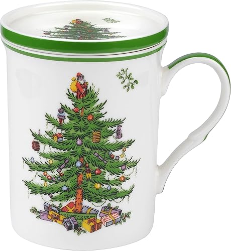 Miniatura 2 de Spode Christmas Tree Mug Cup and Coaster Set  14 Ounce Mug for Tea, Coffee and Hot Chocolate  Made of Fine Porcelain  Microwave and Dishwasher Safe