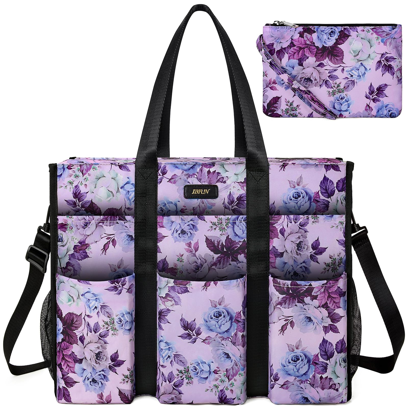 IBFUN Utility Tote Bag with 24 Pockets, Large Teacher Travel Tote for Women | Large Work Tote Bag 2pcs with Zipper for Travel Daily School Teacher Nurse, Large Lightweight Laptop Shoulder Bag Handbag