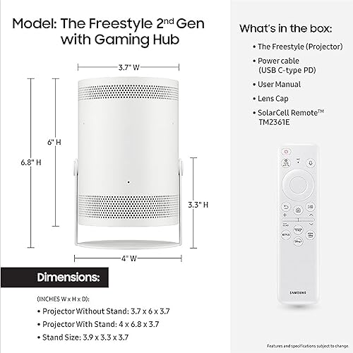 Miniatura 2 de Samsung 30" - 100" The Freestyle 2nd Gen con Gaming Hub Proyector portátil inteligente, FHD, HDR, experiencia de cine en casa de pantalla grande,