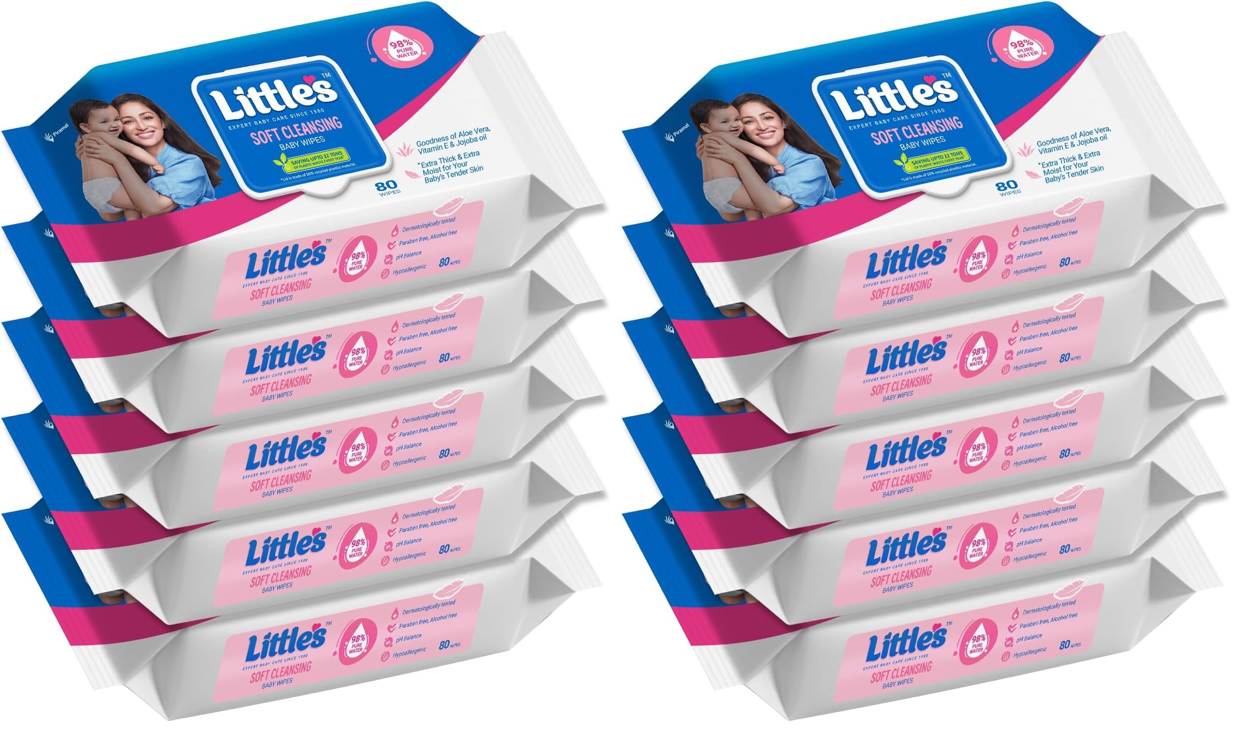 Little's Soft Cleansing Baby Wipes with Lid | 80 Wipes x Pack of 10-400 Wipes | Extra Thick & Moist Wet Wipes for Baby's | Prevents Rashes & Redness with Goodness of Aloe Vera, Vitamin E & Jojoba Oil-picture-24