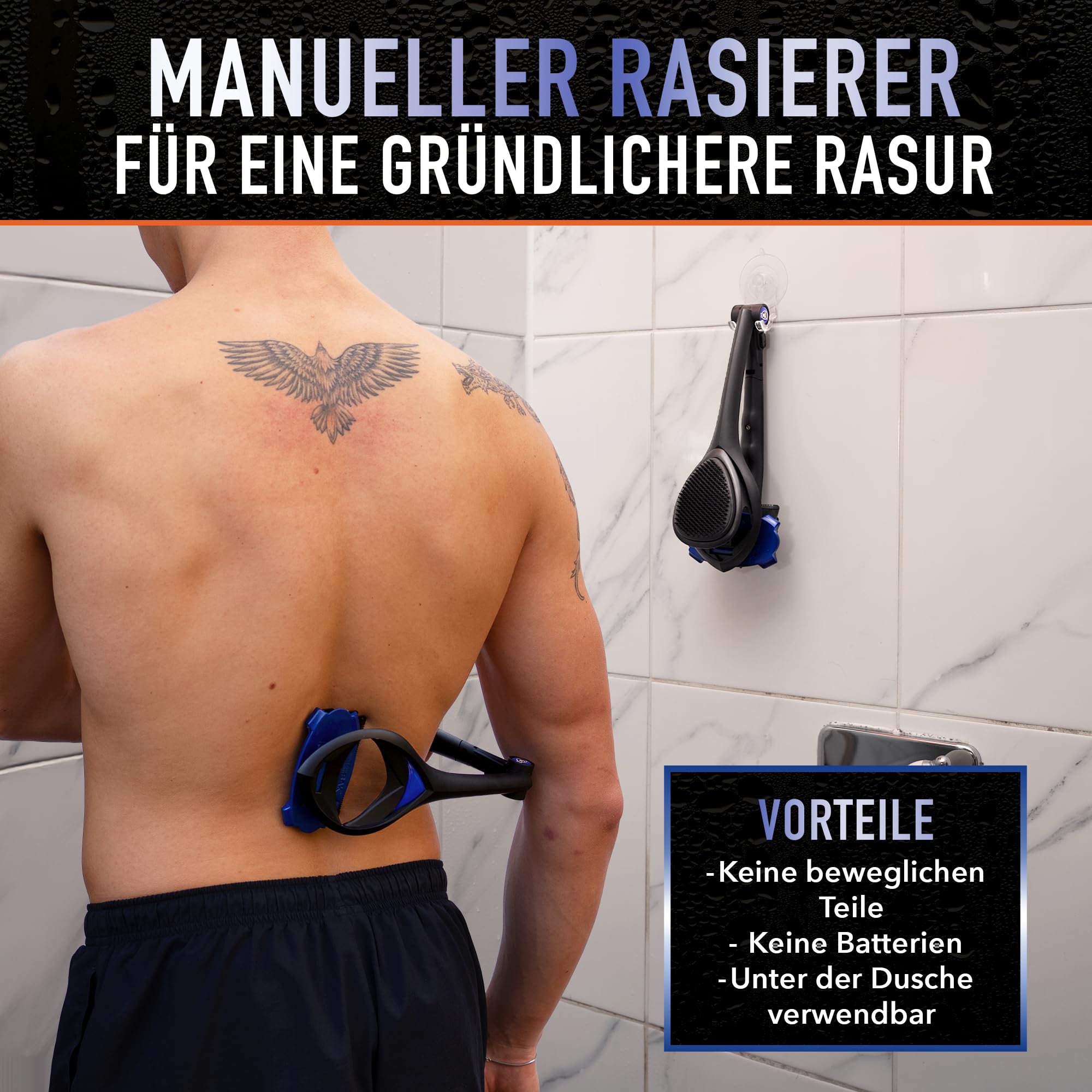 BakBlade 3.0 Stealth – Rückenrasierer für Herren, Extra Langer, Ergonomischer Griff für eine Gründliche, Schmerzfreie Rasur | Ultimativer Rückenhaarentferner für Herren, +3 Ersatzklingen