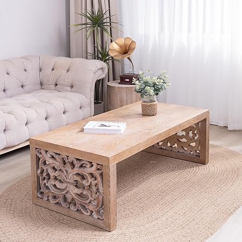 Miniatura 11 de SSLine Mesa de centro rectangular de madera antigua de 45.2 pulgadas para sala de estar, mesas auxiliares de almacenamiento de 2 niveles con patas