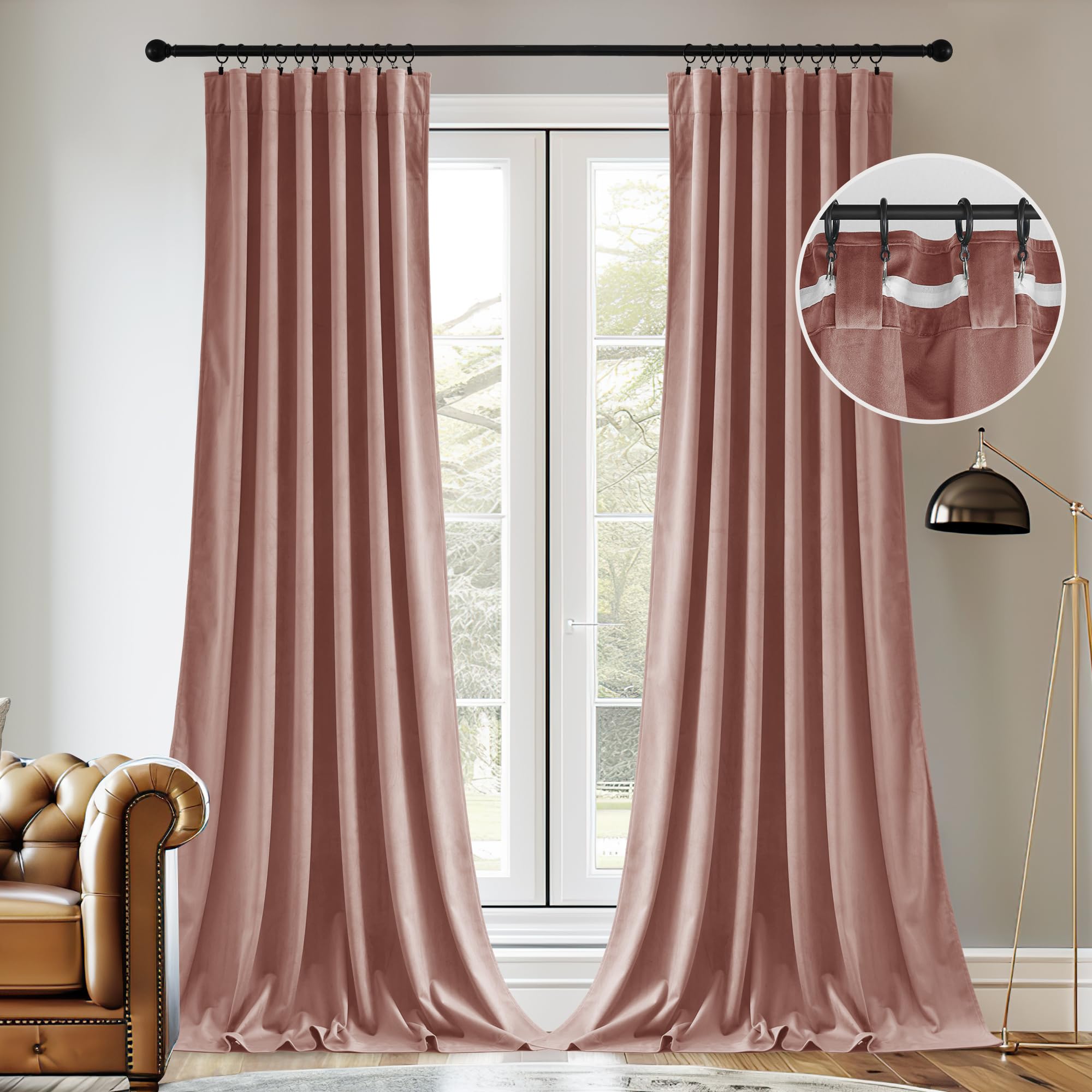 StangH Cortinas de Terciopelo Rosa Polvoriento para Dormitorio de bebé, Cortinas Gruesas para oscurecer la habitación, Cortinas de privacidad para la Escuela/Sala de Juegos, cinturón de Gancho