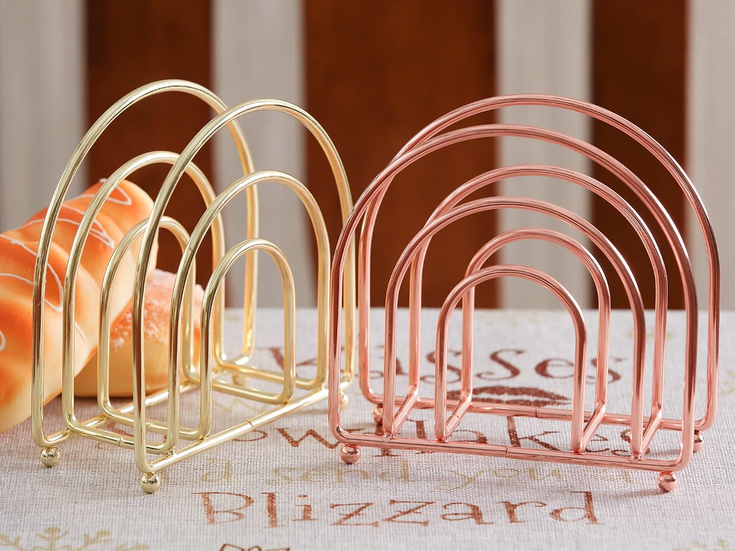 Napkin Holder for Home, Kitchen & Hotel, Paper Dispenser Decor for Table Countertop Kitchen, Dining Table Upright Metal Tissue Holder Organization, Arched, Golden