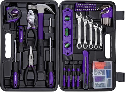 CARTMAN 152-Piece Household Tool Set, Purple Hand Kit With Storage Case Box | Complete tool assortment for home repairs, office fixes, dorm needs, furniture setup, crafting, and everyday household fixes.